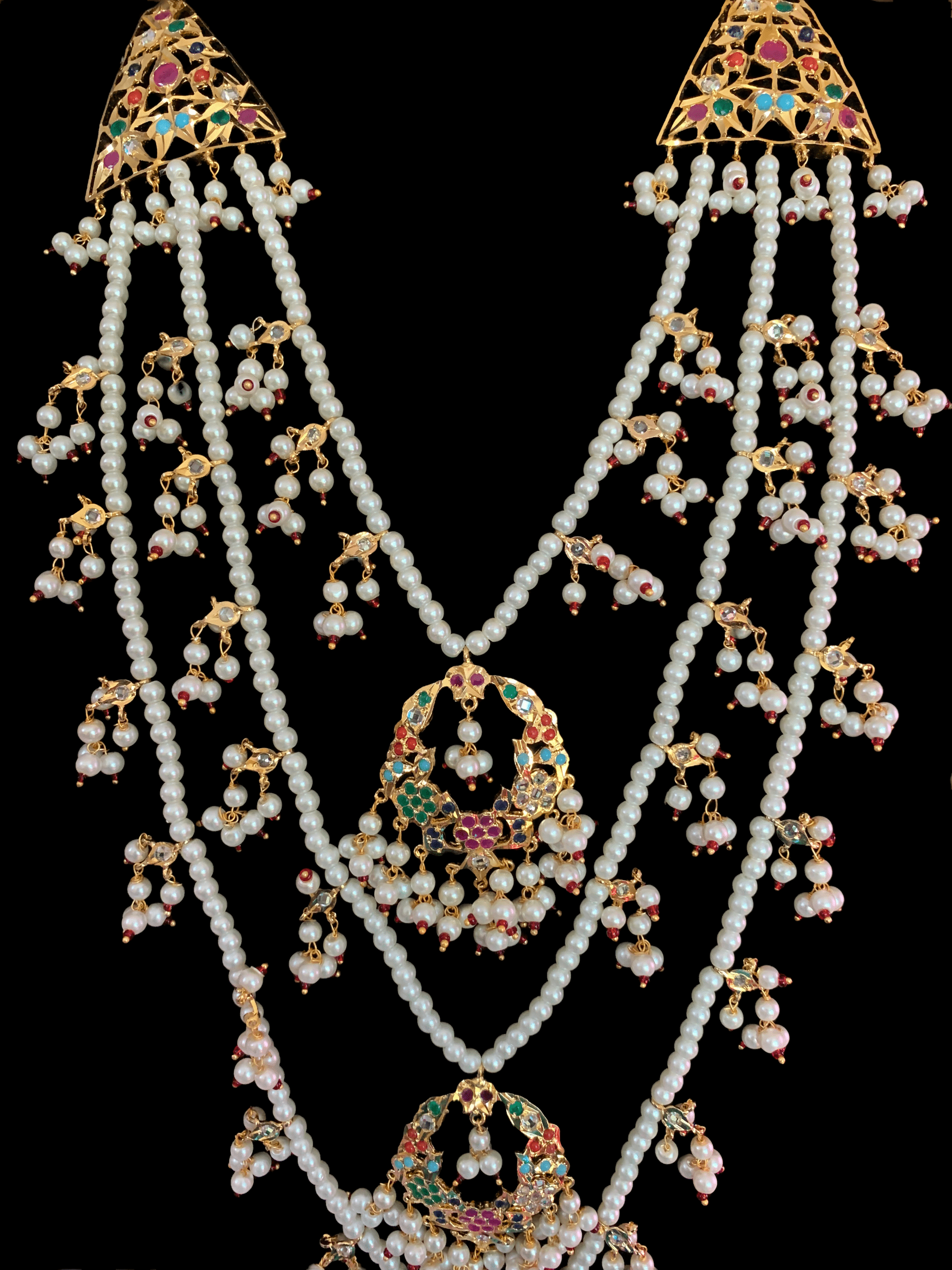 SAT43 Madhuri three layer bridal navratan set ( READY TO SHIP )