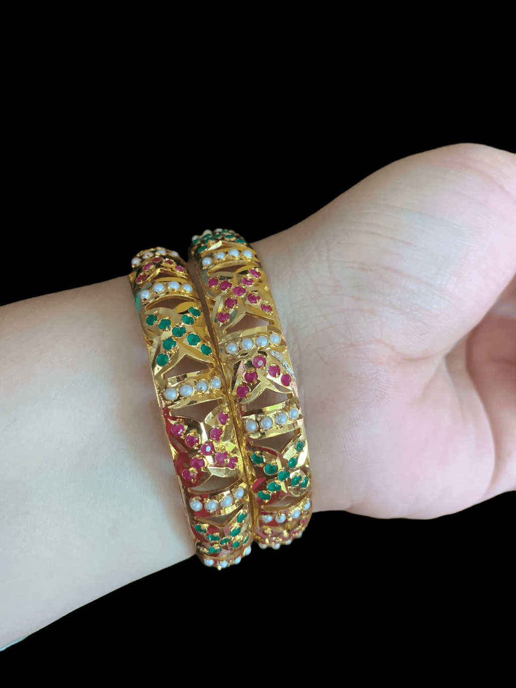 B22 SHAZMA JADAU BANGLES - ruby emerald   (READY TO SHIP)