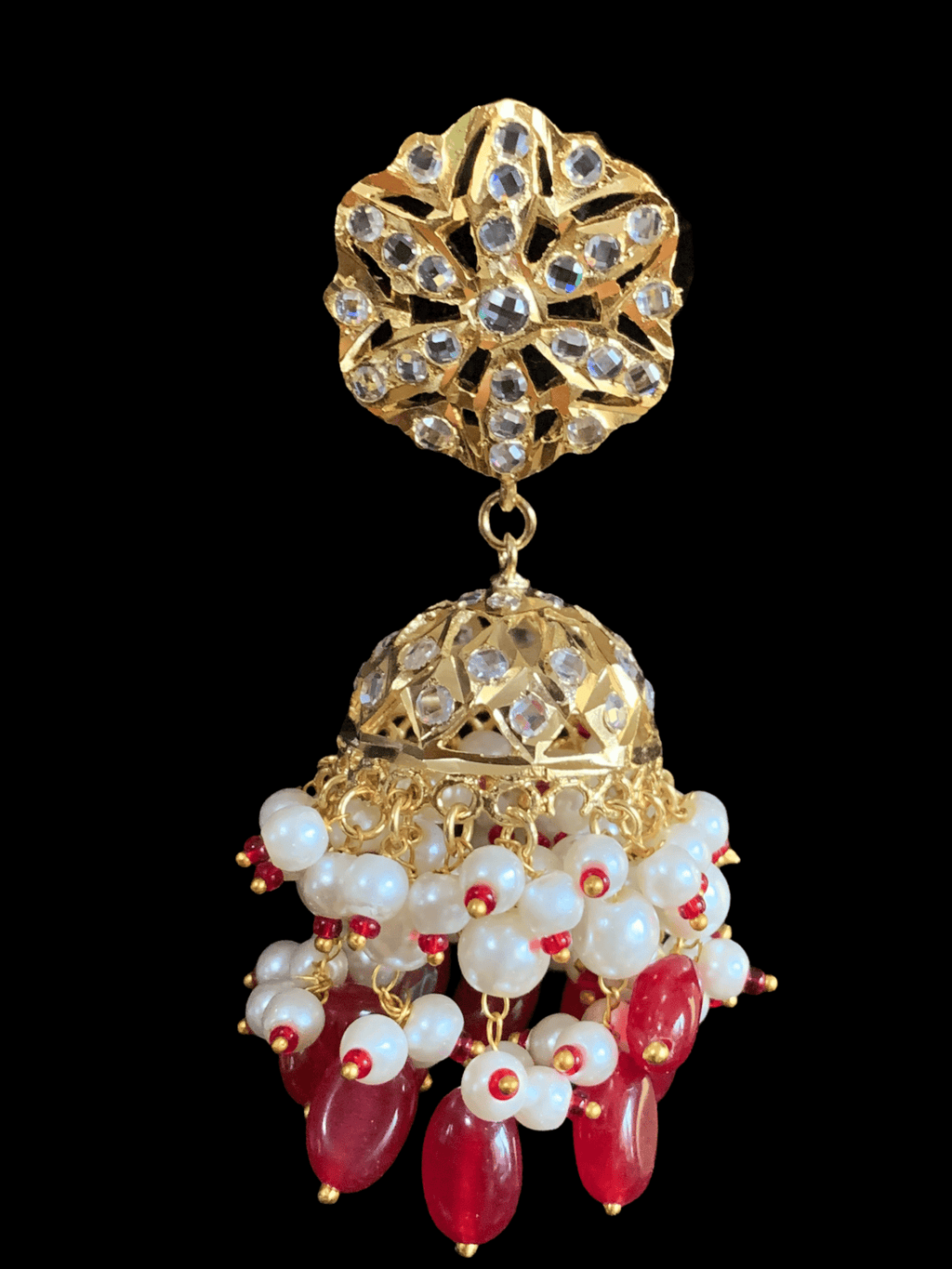 DER328 Meera  hyderabadi jhumka in pearls - large ( READY TO SHIP)