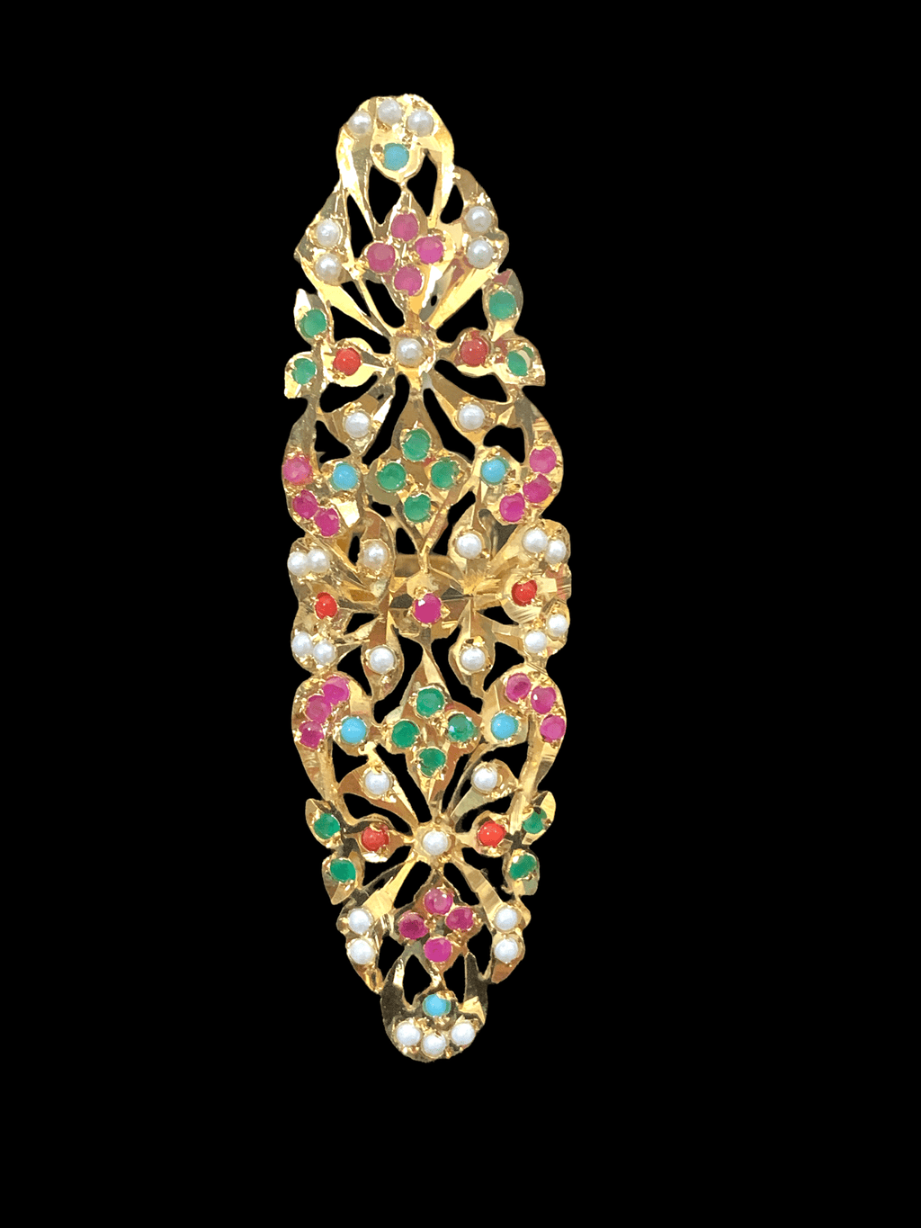 DJR50 Oversized Jadau pearl ring(navratan  ) ( SHIPS IN 4 WEEKS )