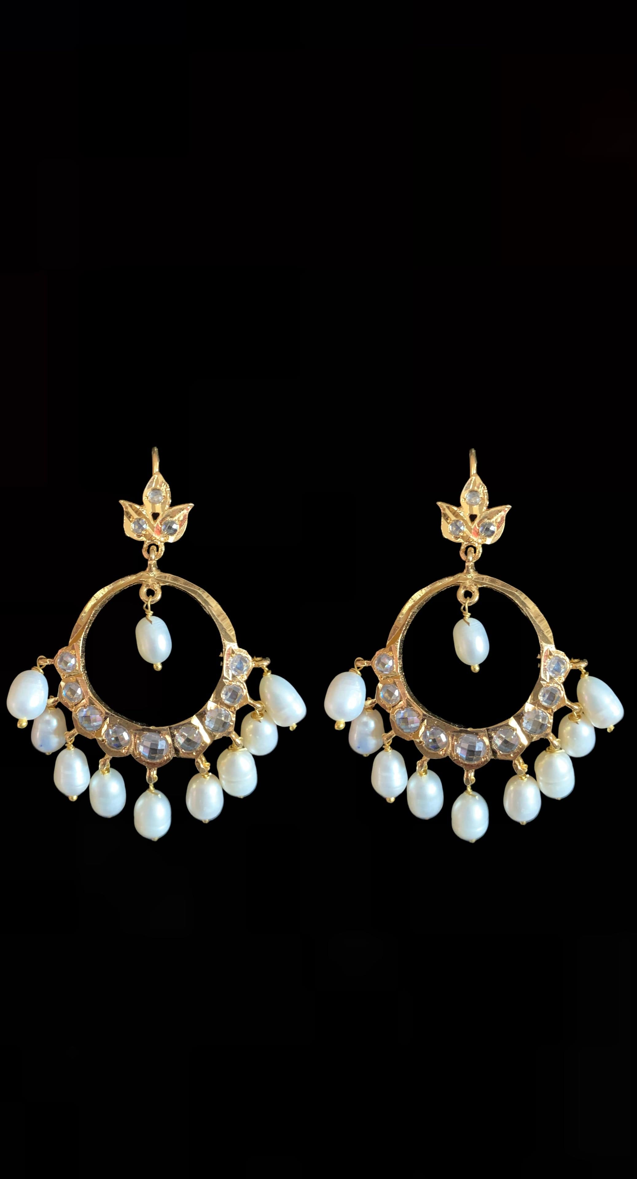 NS195 Barfi necklace with Chandbali in fresh water pearls  ( READY TO SHIP )