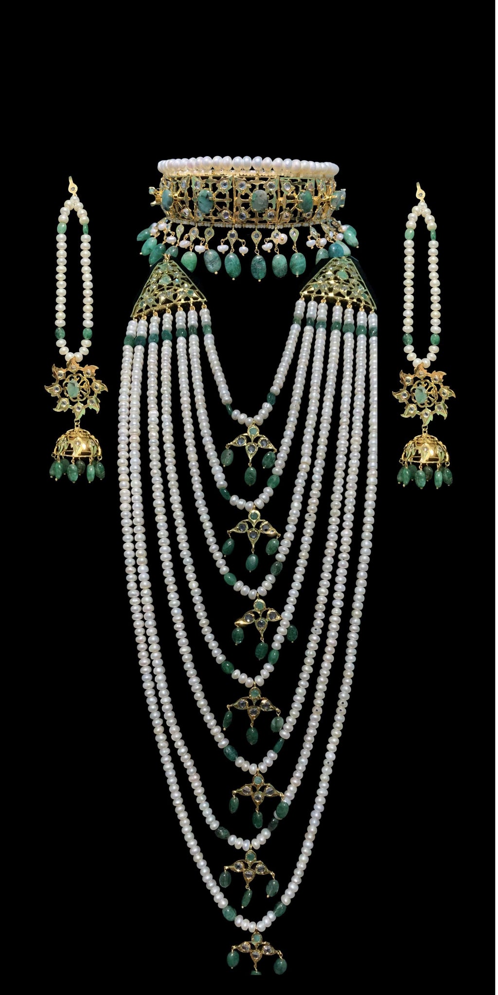 Insia bridal jadavi lacha satlada set in emeralds , ( SHIPS IN 1 WEEK )