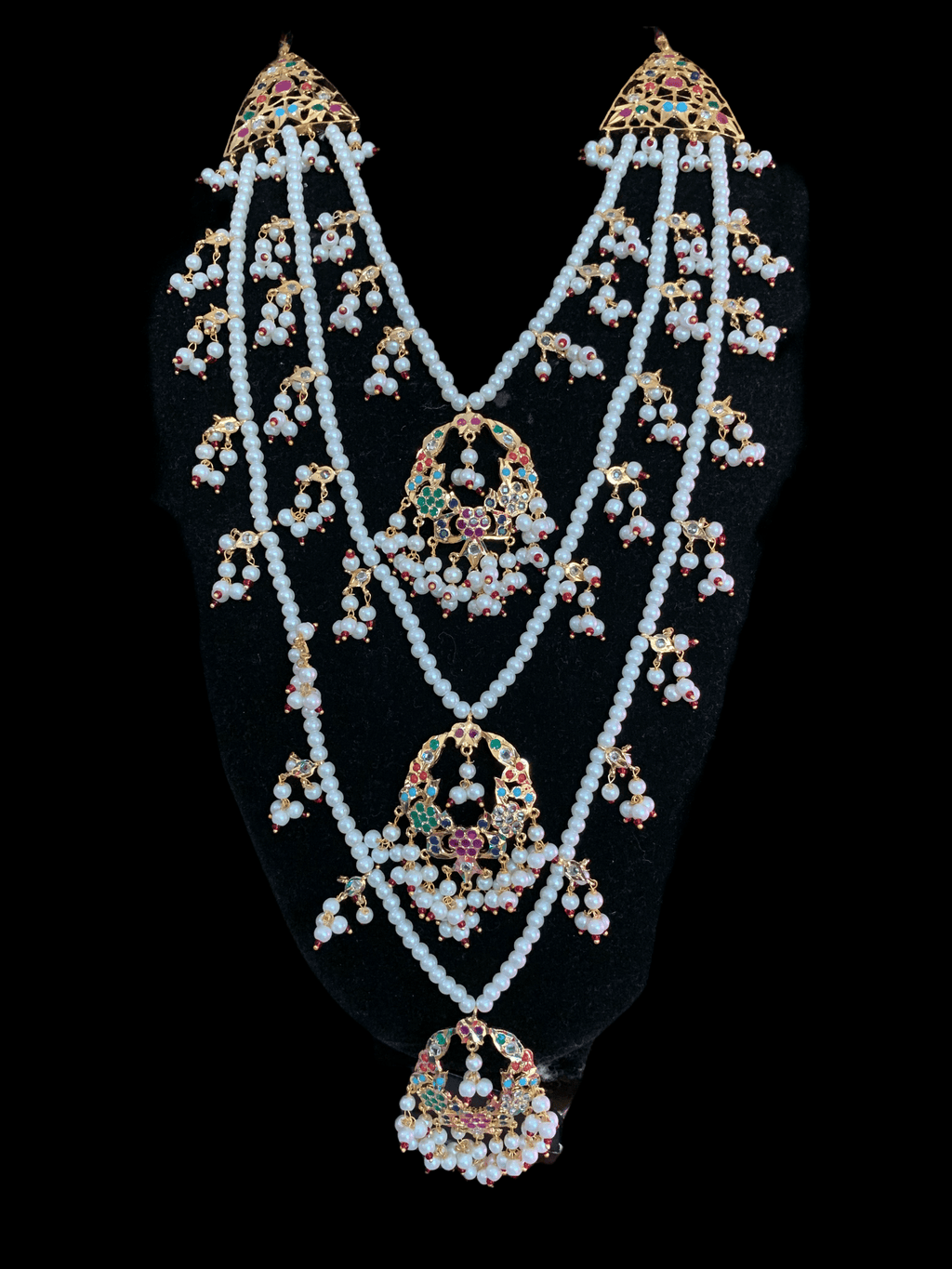 SAT43 Madhuri three layer bridal navratan set ( READY TO SHIP )