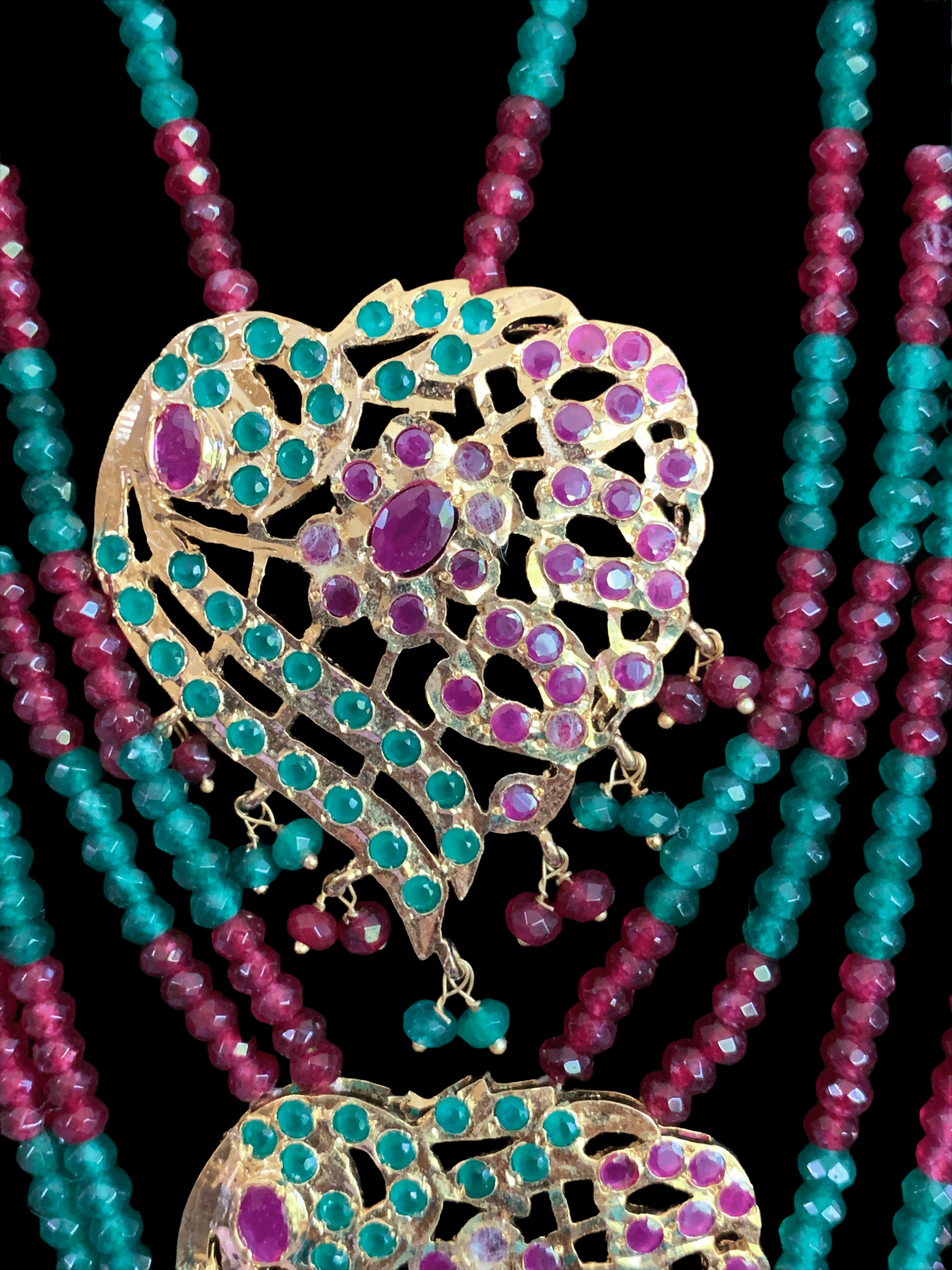 SAT38 Nimisha bridal three layer necklace set with earrings  ( READY TO SHIP)