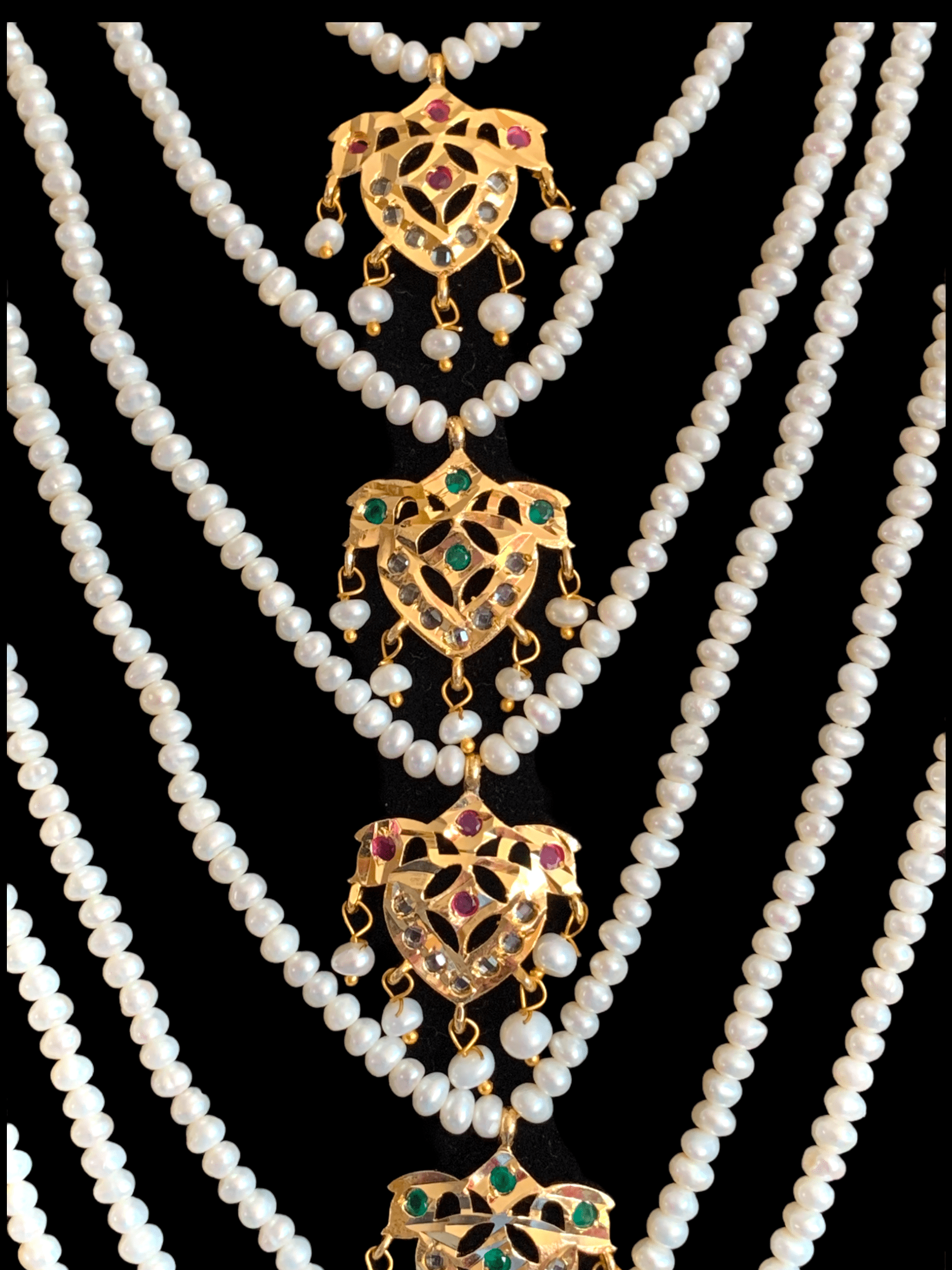 SAT10 Talia  satlada in fresh water pearls - ruby emerald    (SHIPS IN 4 WEEKS )