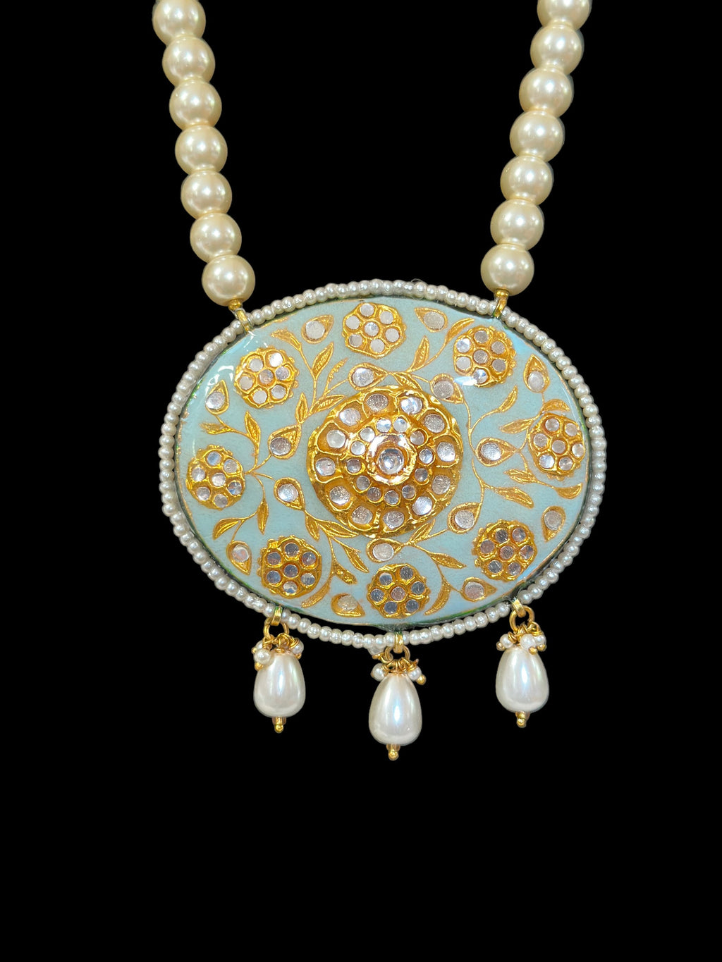 PS344 Suman kundan meenakari pendant set- turquoise blue  ( READY TO SHIP)