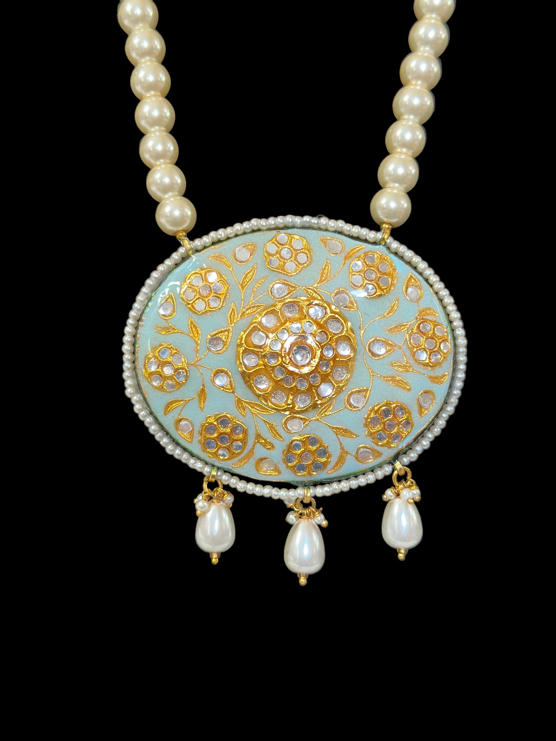 PS344 Suman kundan meenakari pendant set- turquoise blue  ( READY TO SHIP)