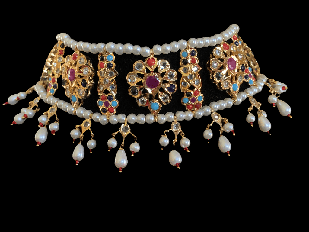 C2 Himah navratan  choker with earrings ( READY TO SHIP  )