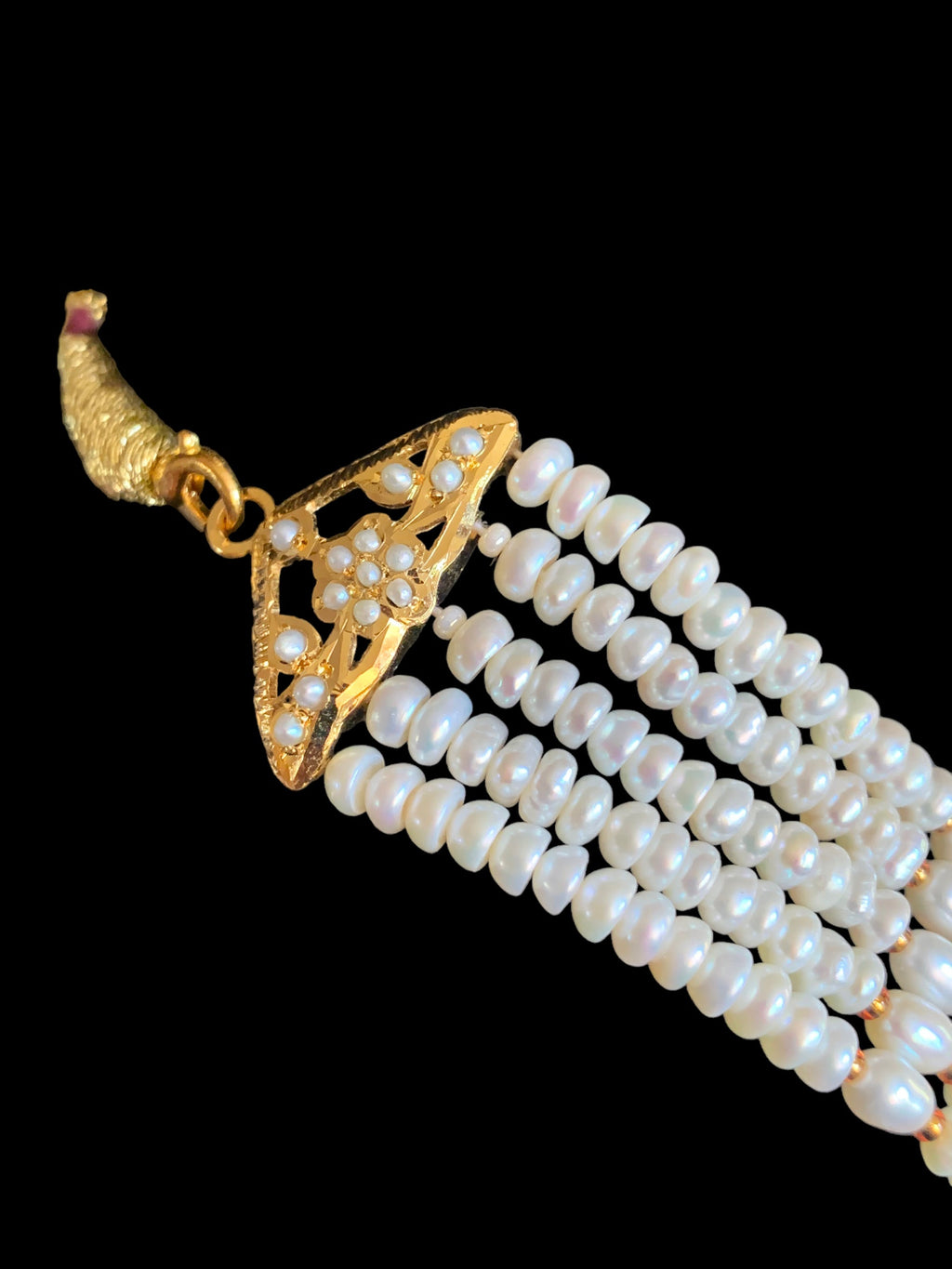 Gold plated silver rani haar in fresh water pearls ( SHIPS IN 5 WEEKS )