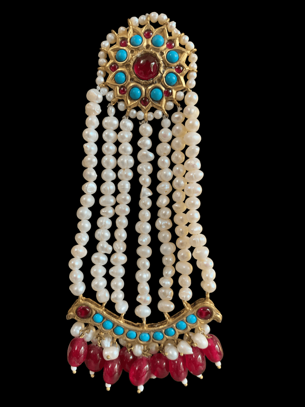 DER213 Ruby feroza gold plated jhoomar earrings , Indian jewellery ( SHIPS IN 4 WEEKS )