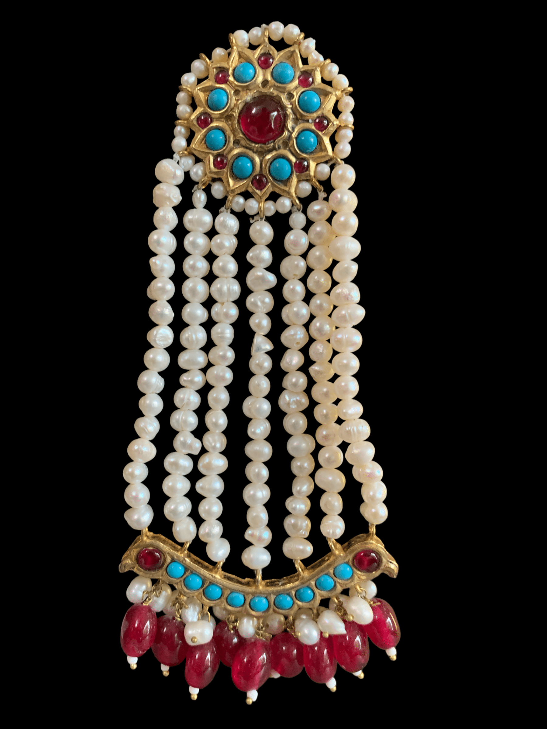 DER213 Ruby feroza gold plated jhoomar earrings , Indian jewellery ( SHIPS IN 4 WEEKS )