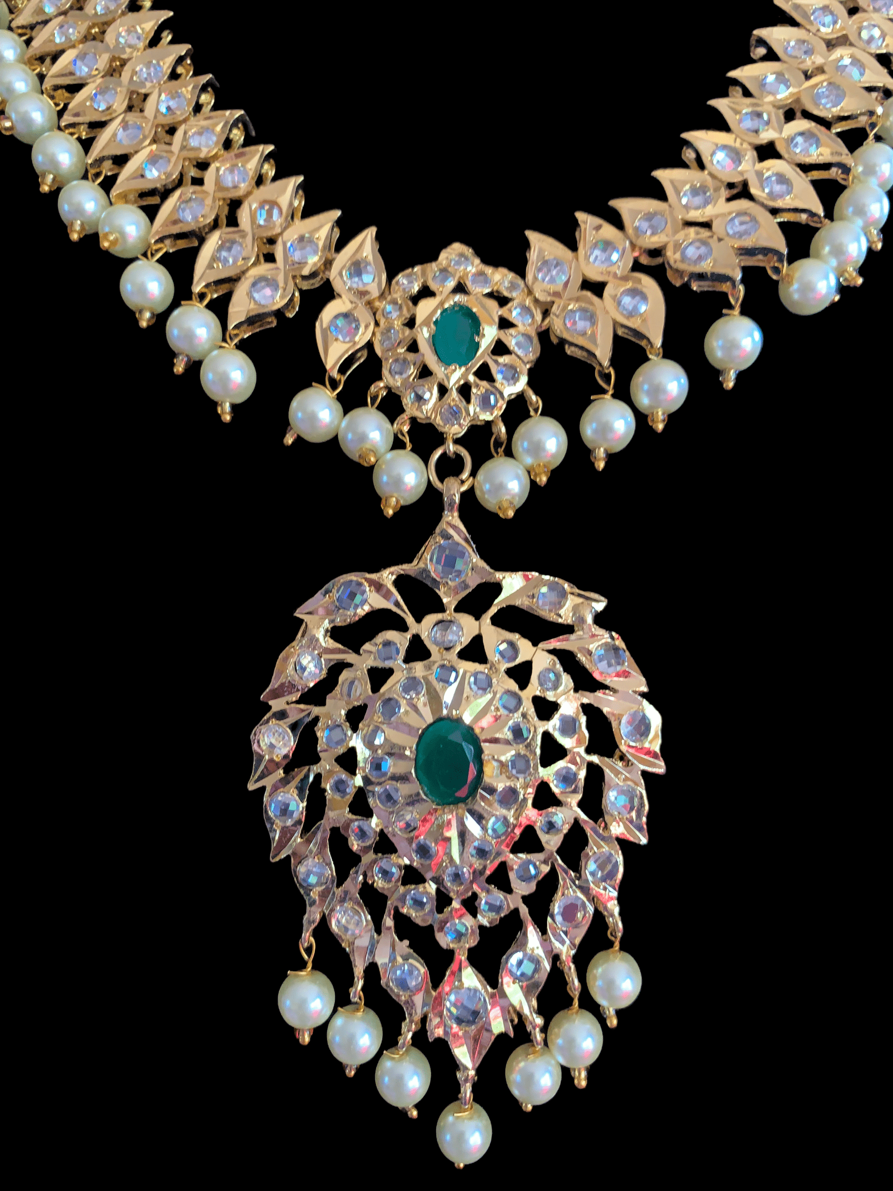 NS207  Ila nizami mango style bridal necklace with earrings in green ( SHIPS IN 4 WEEKS  )
