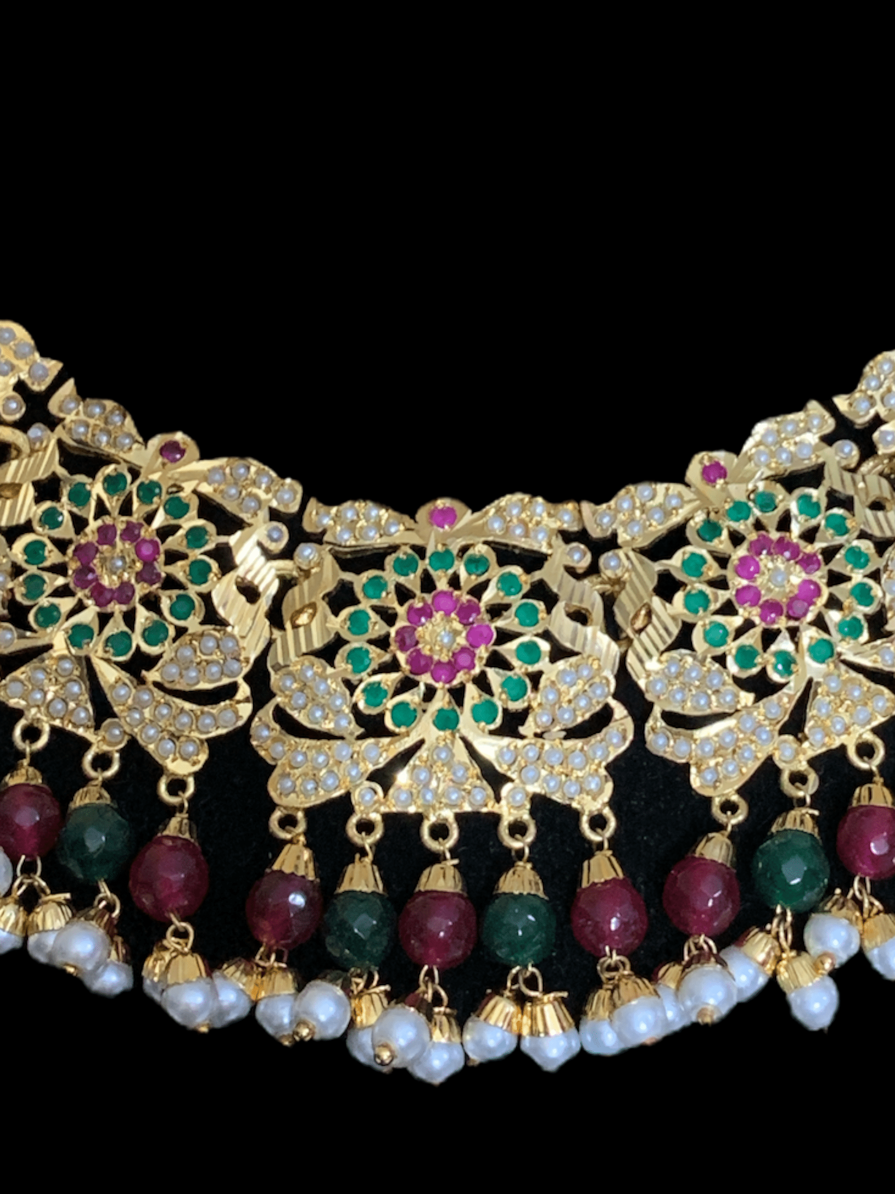 NS69 Rashmika jadau necklace with jhumka ( ruby emerald ) ( READY TO SHIP)