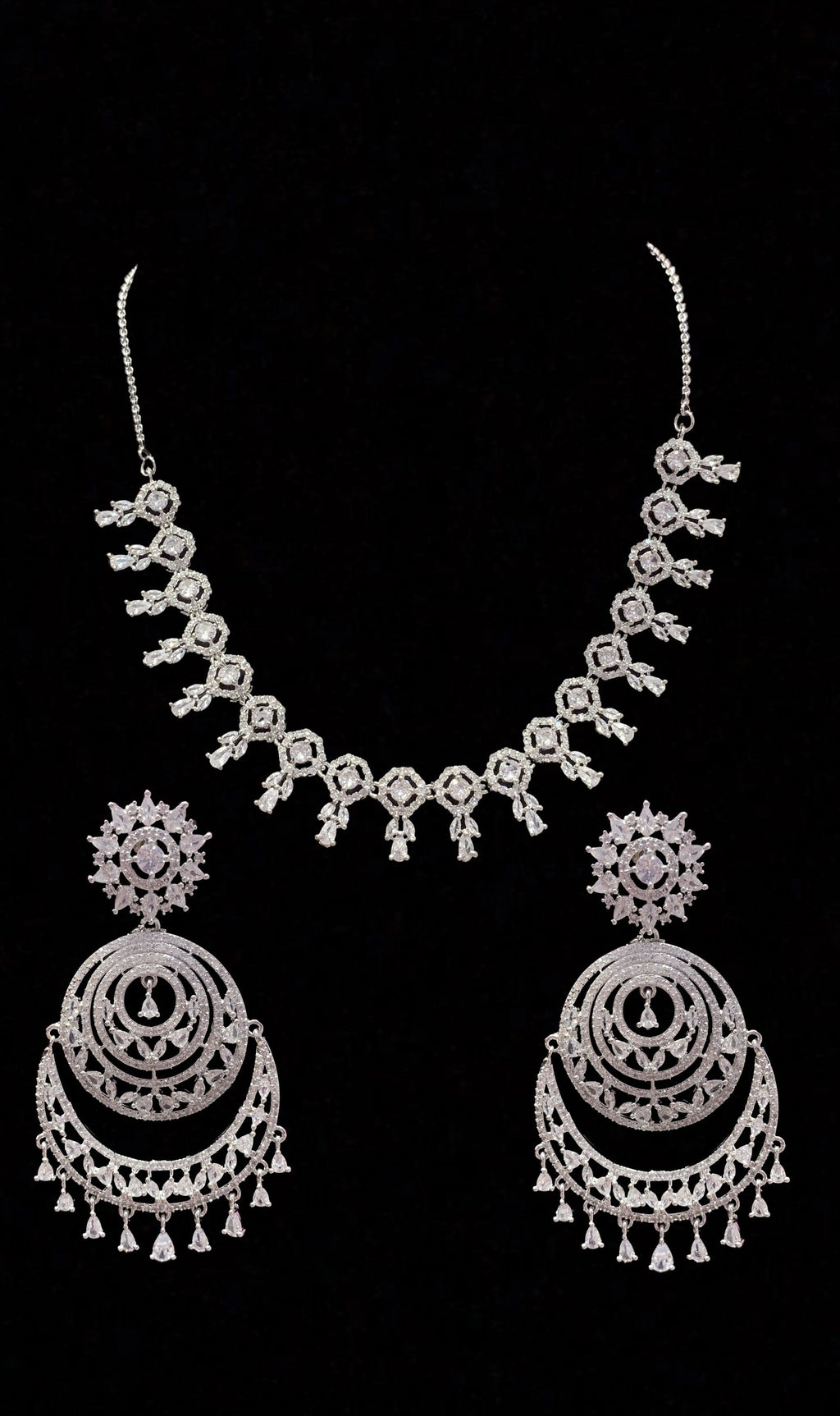 NS154 Mansi cz necklace set in silver plating ( READY TO SHIP  )