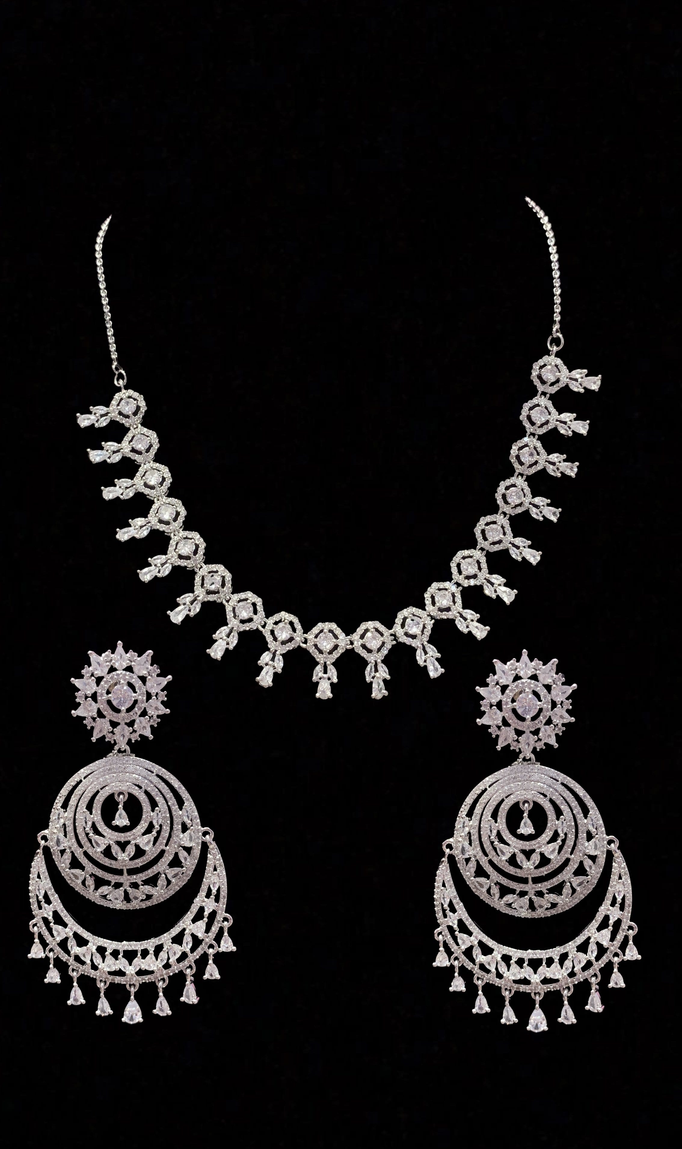 NS154 Mansi cz necklace set in silver plating ( READY TO SHIP  )