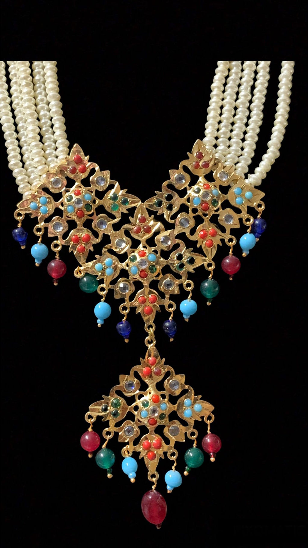 LN87  Naaz Jadau navratan rani haar with earrings(SHIPS IN 4 WEEKS )