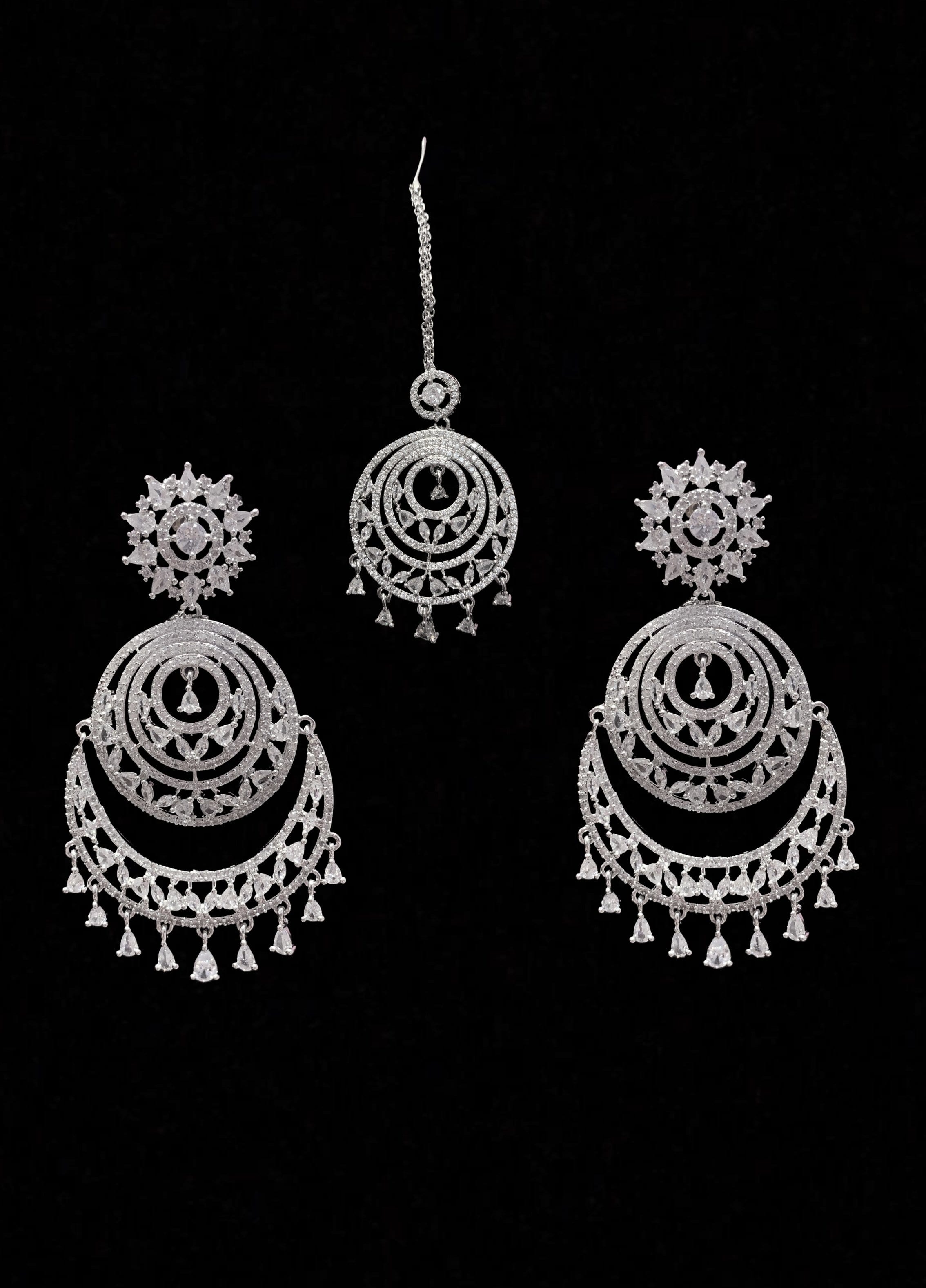 NS154 Mansi cz necklace set in silver plating ( READY TO SHIP  )