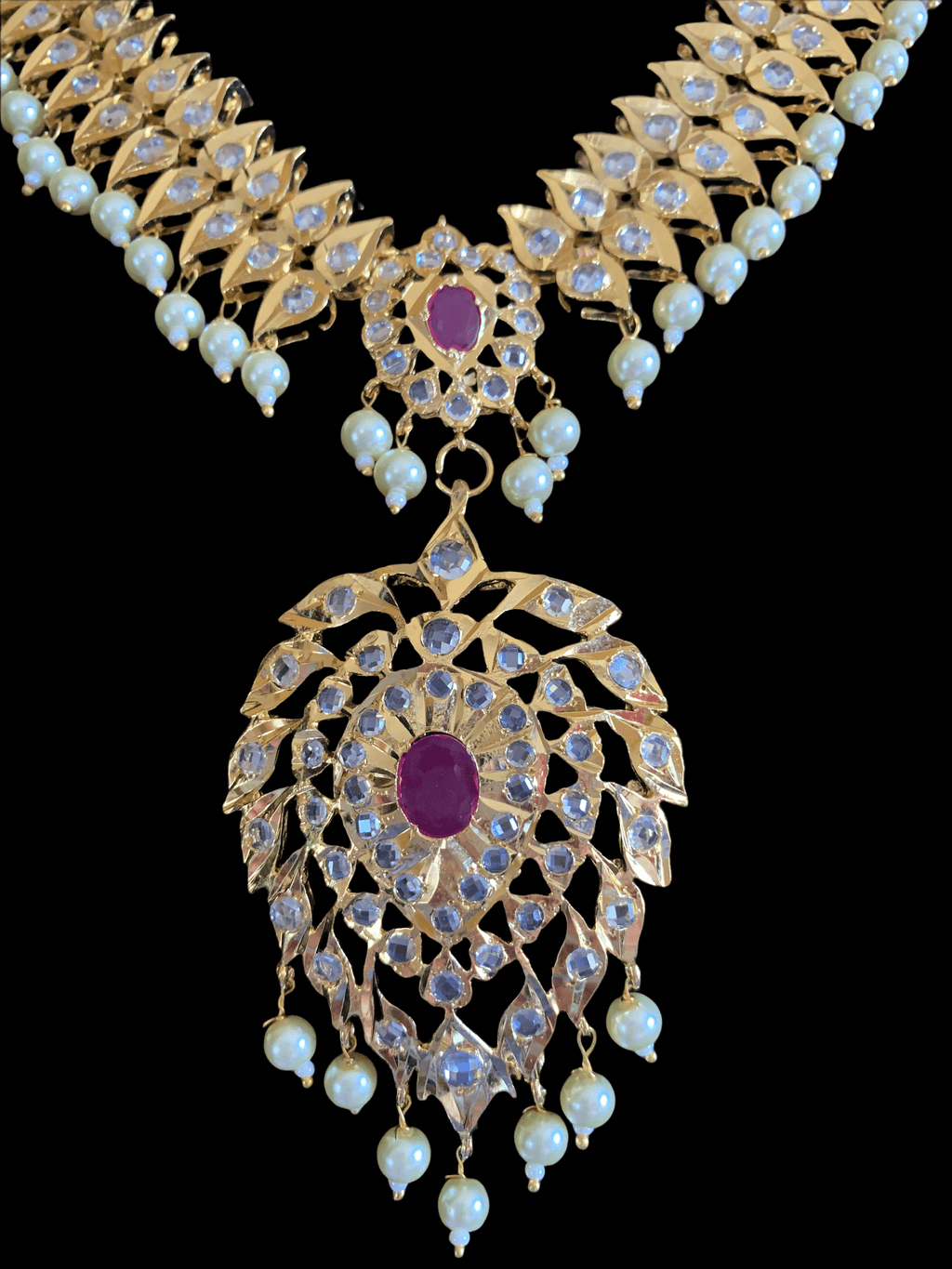 NS204 Ila nizami mango style bridal necklace with earrings in rubies (SHIPS IN 2 WEEKS  )