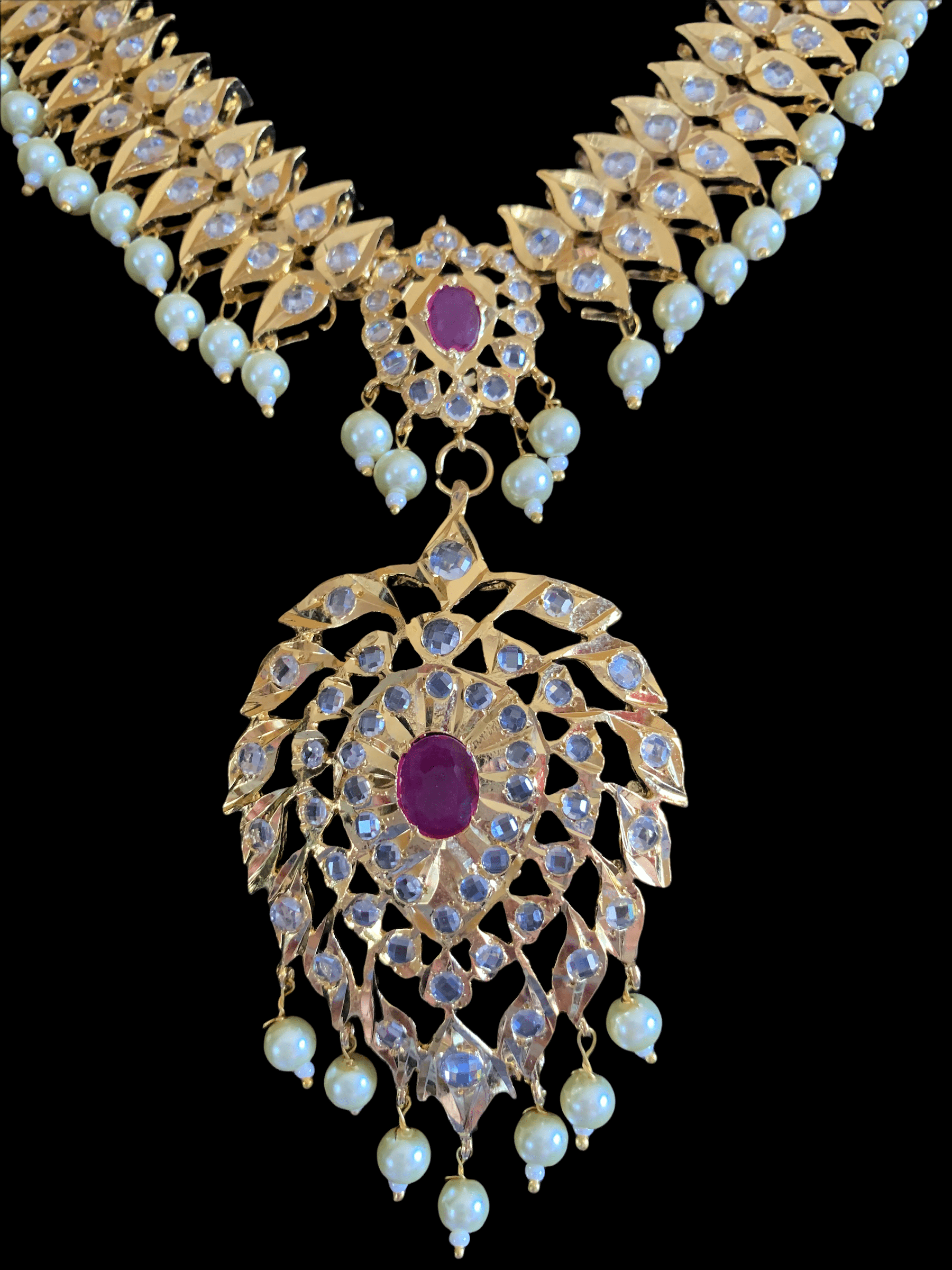 NS204 Ila nizami mango style bridal necklace with earrings in rubies (SHIPS IN 2 WEEKS  )