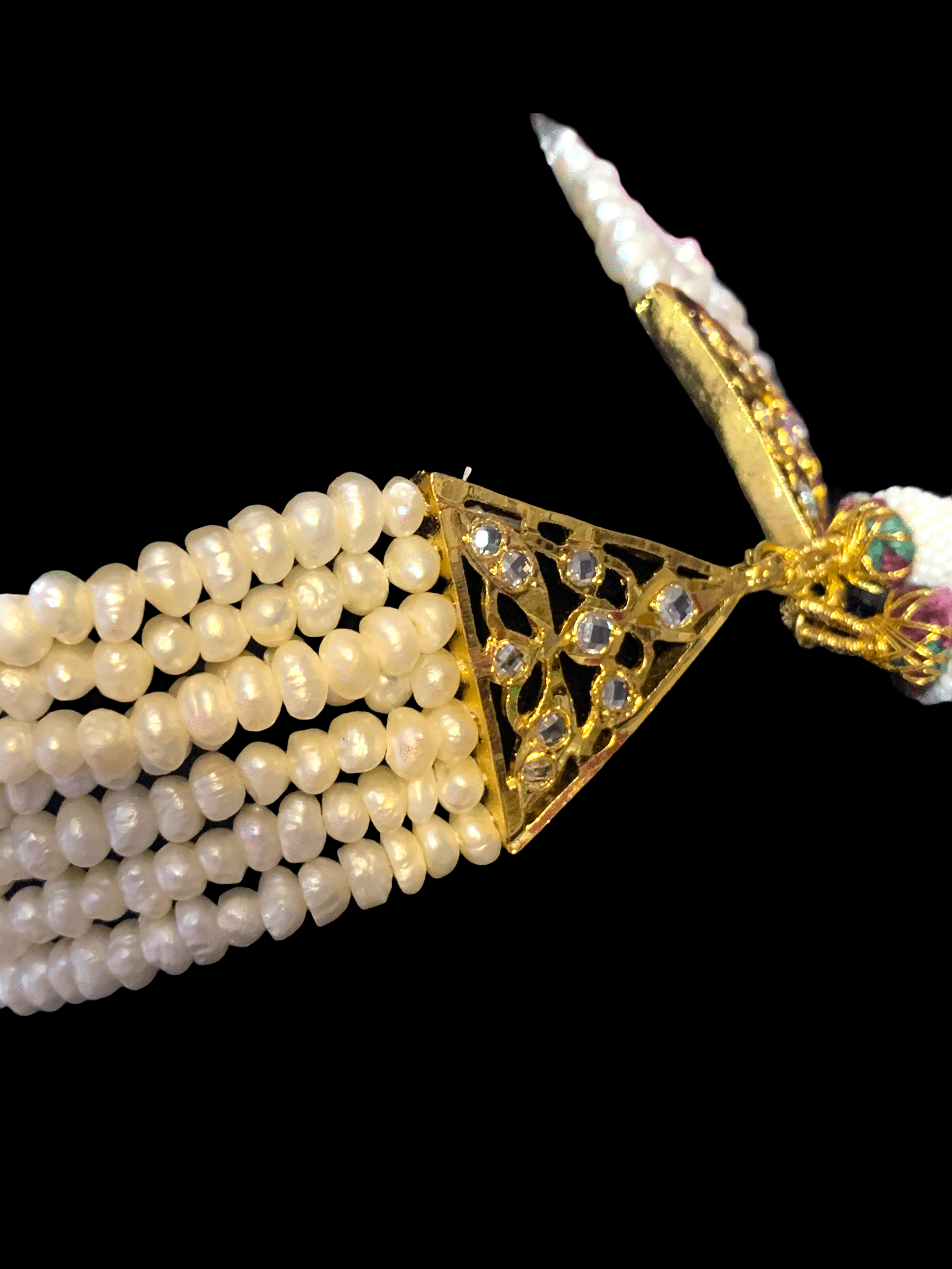 Hyderabadi fresh water pearls with emerald choker in gold plated silver ( SHIPS IN 5 WEEKS )