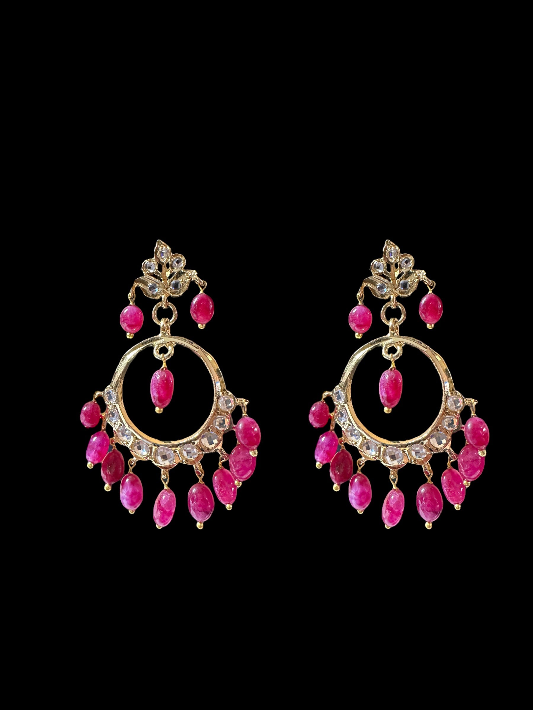 DER507 Chandbali in Ruby beads  ( READY TO SHIP )