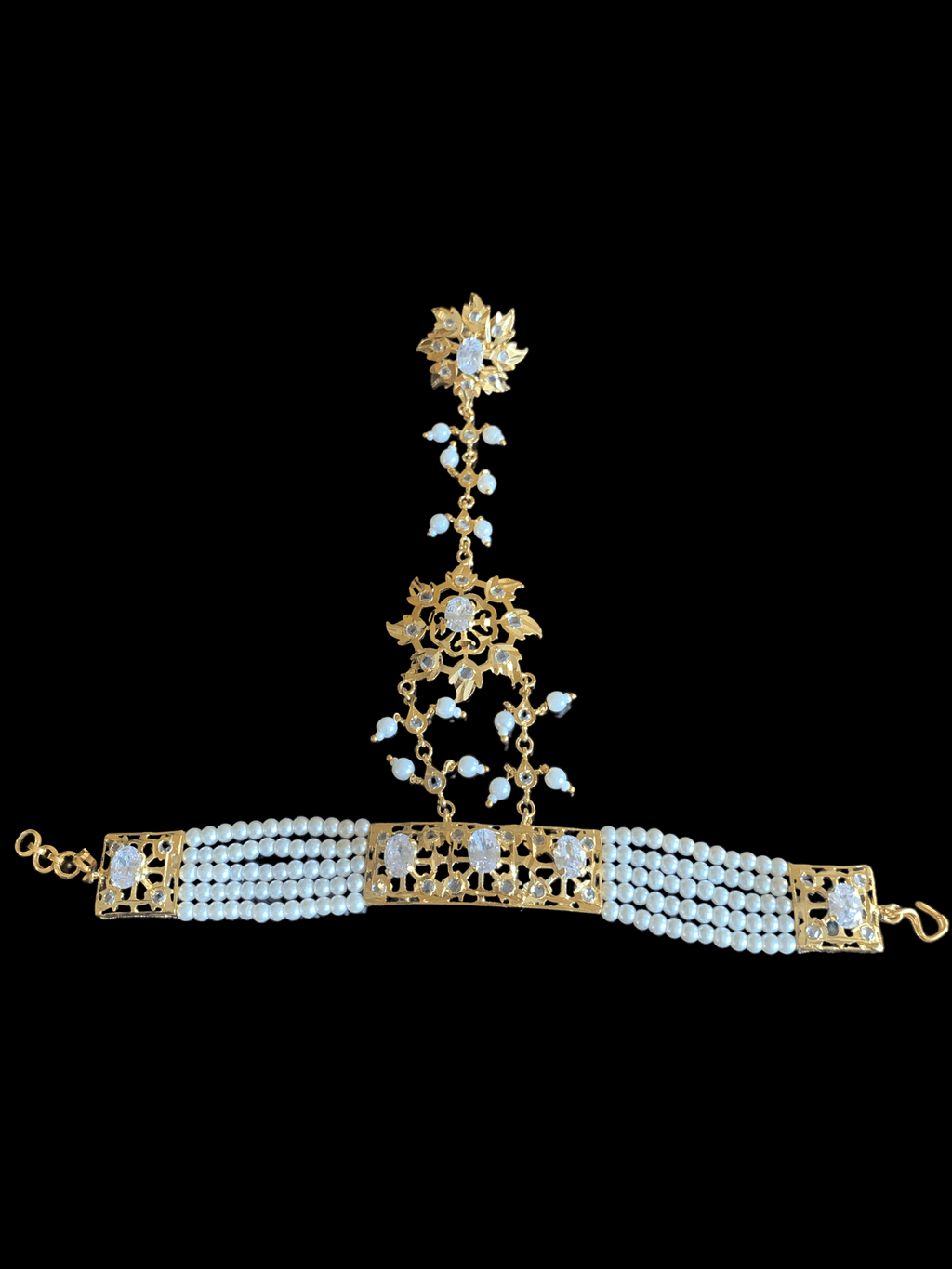 HP2 Nihala Hyderabadi haath Phool in pearls ( READY TO SHIP )