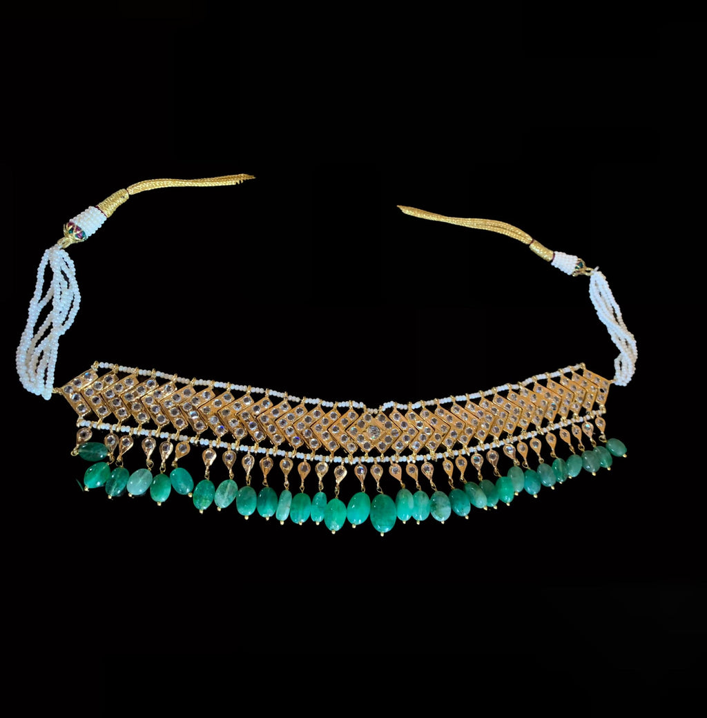 C85 MAHIRA v set in emerald beads ( READY TO SHIP )