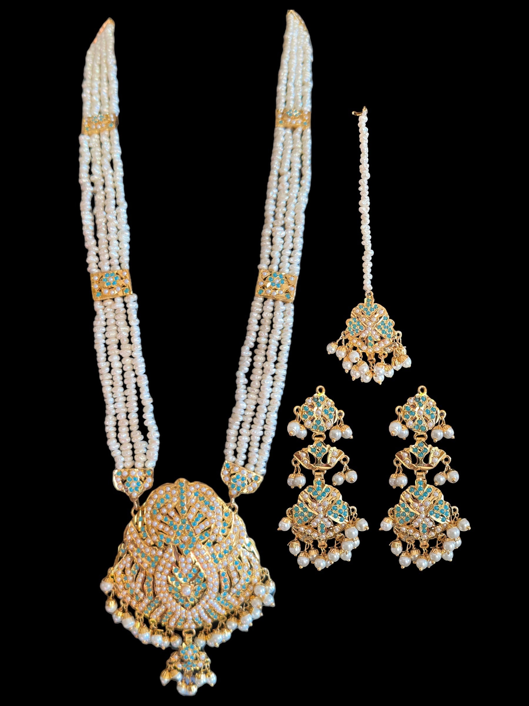 LN207 Rani haar with fresh water pearls in turquoise ( SHIPS IN 4 WEEKS )