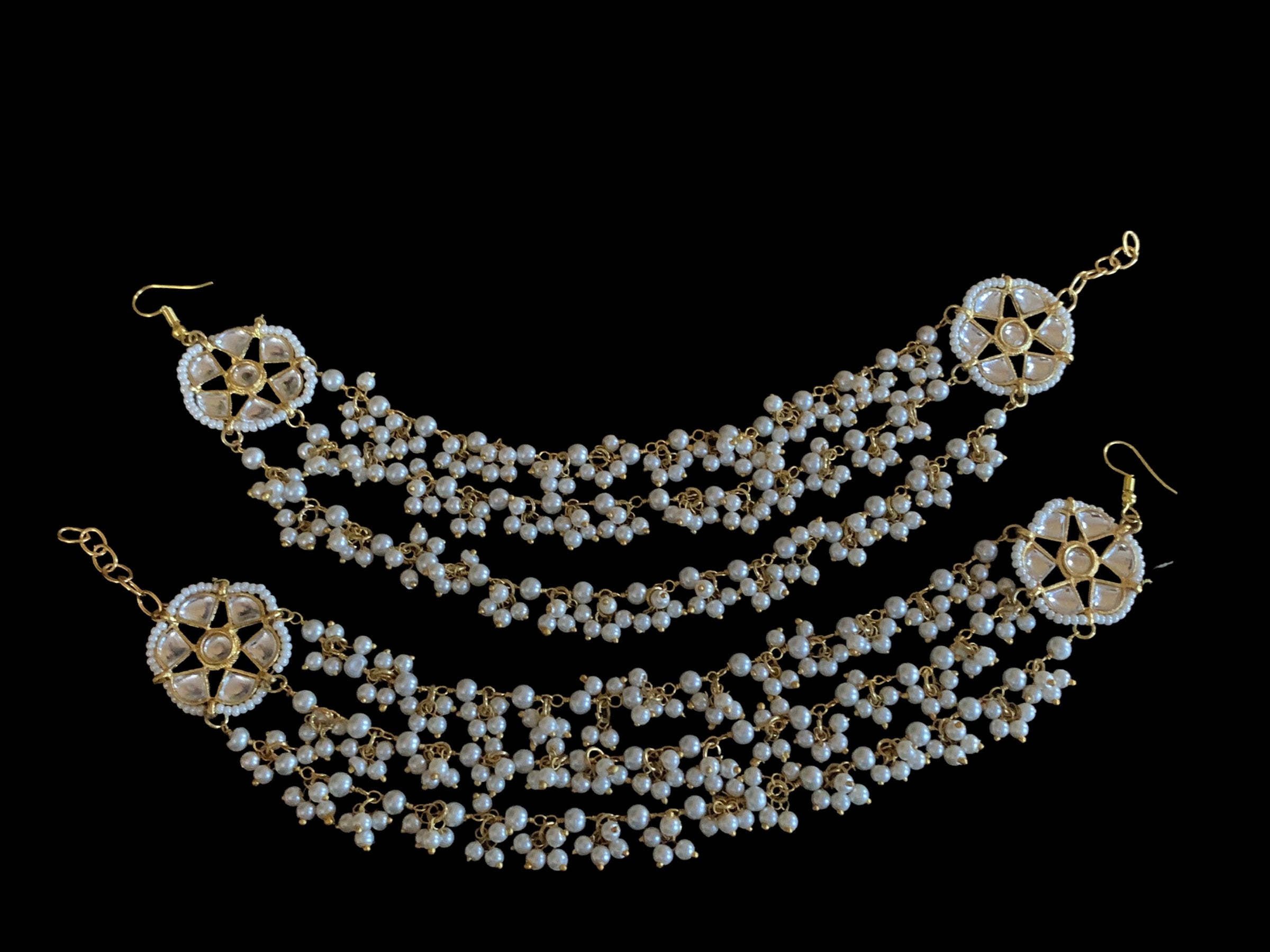 Kundan and pearl ear supports  ( SHIPS IN 3 WEEKS )