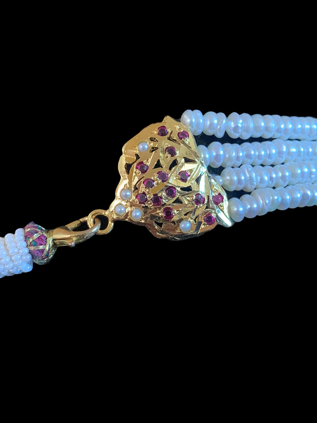 ALARNA gold plated silver choker in rubies and fresh water pearls ( SHIPS IN 4 WEEKS )