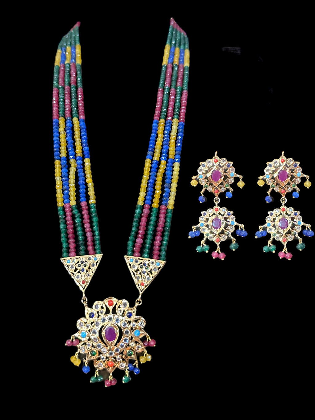 DLN16 Navratan rani haar with earrings ( READY TO SHIP )