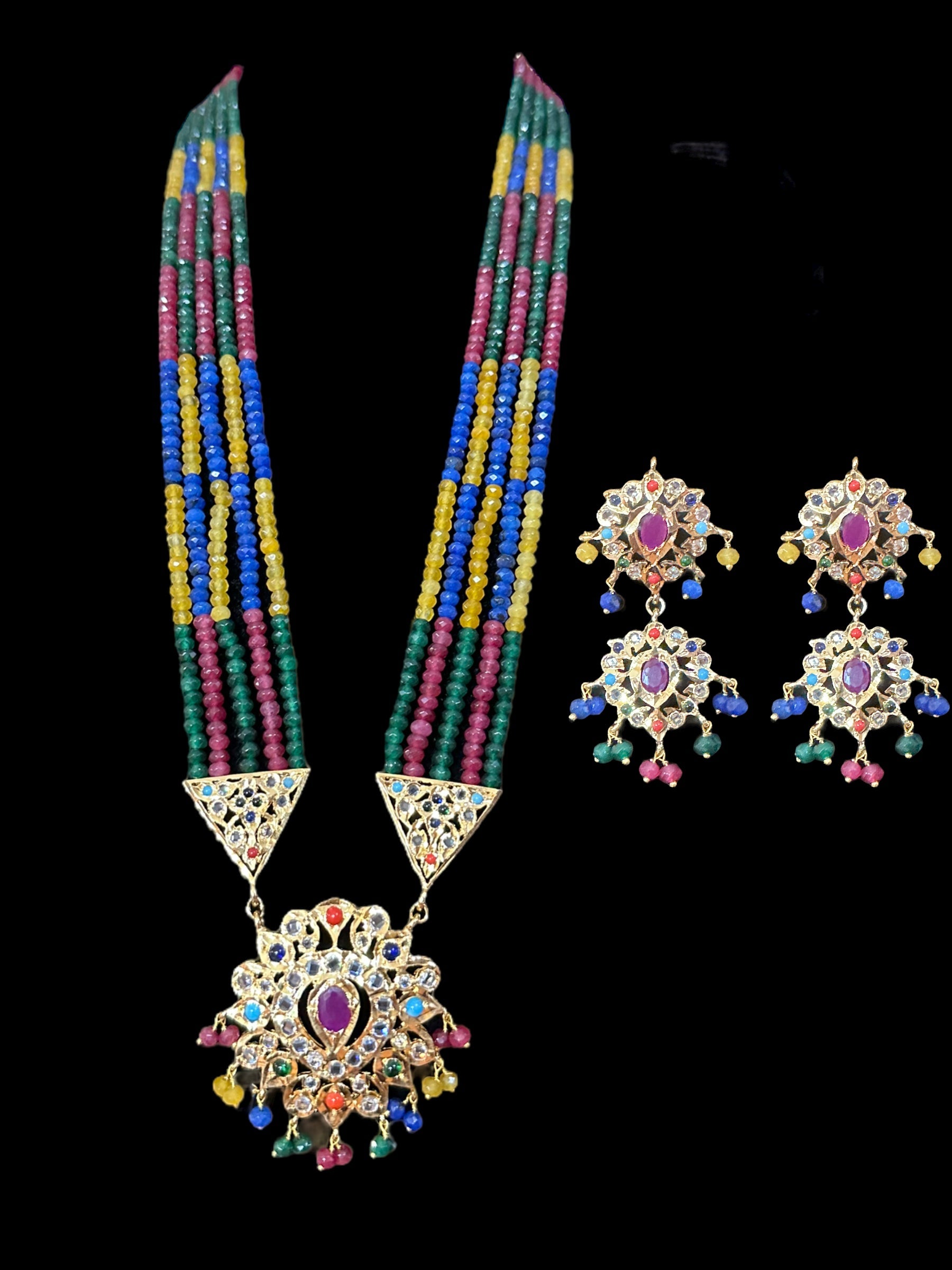DLN16 Navratan rani haar with earrings ( READY TO SHIP )