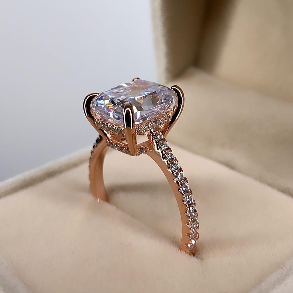 6.0ct Cuhsion Cut Moissanite Lab Diamond Accented Engagement Ring