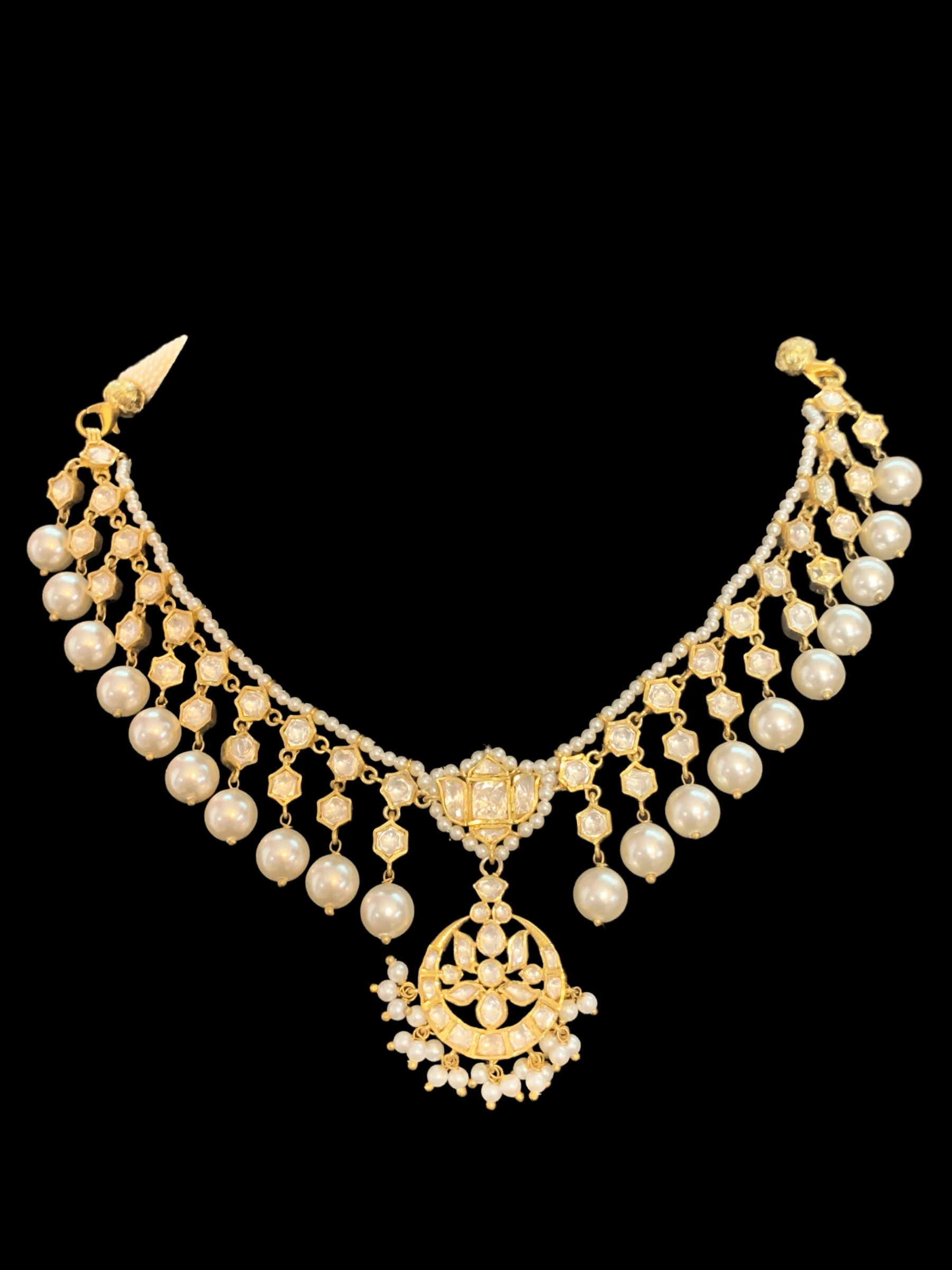 Gold plated silver moissanite and pearl necklace set ( SHIPS IN 4 WEEKS )