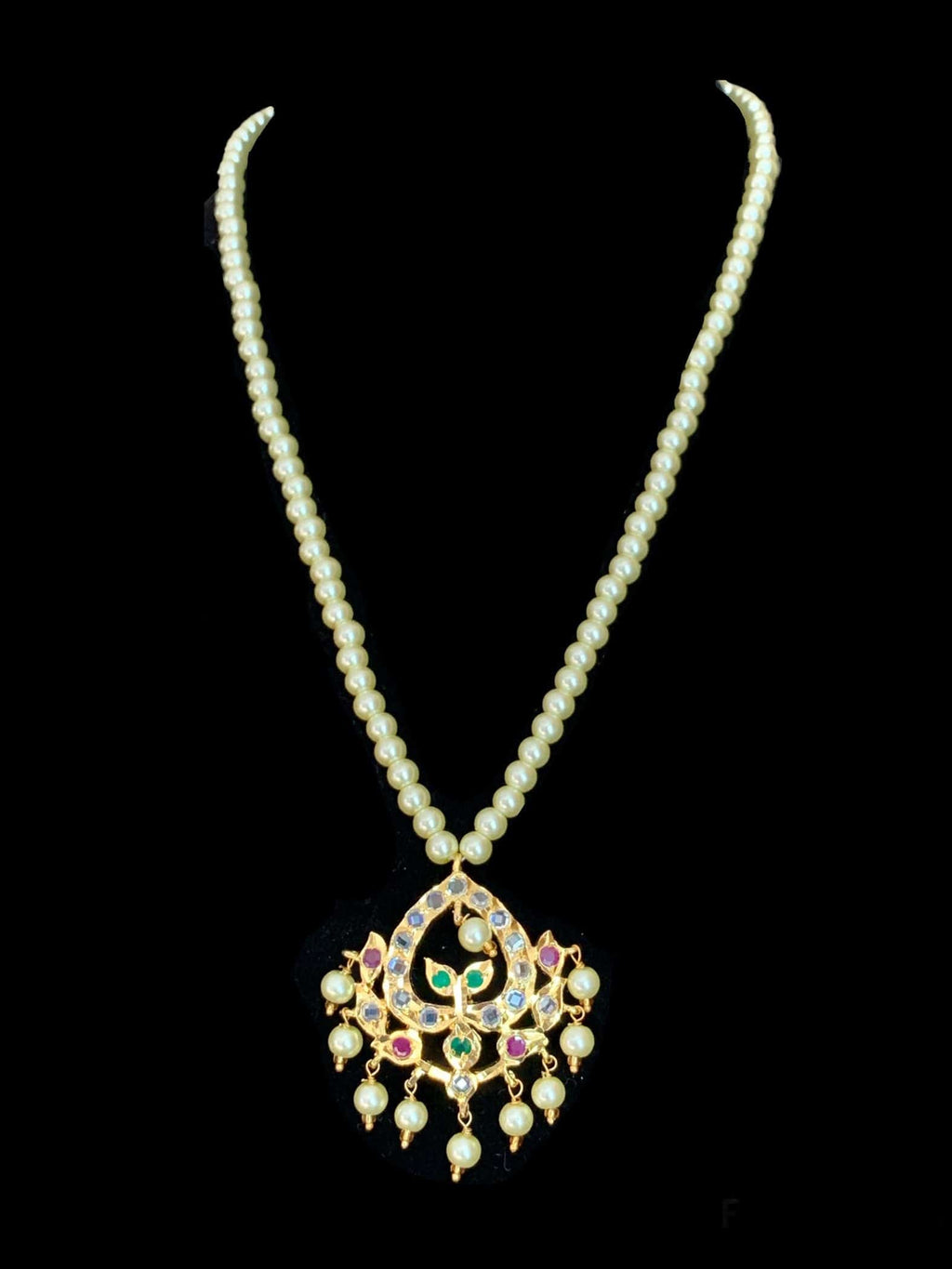 PS485 Diana ruby emerald Hyderabad pendant set with Chandbali( READY TO SHIP )