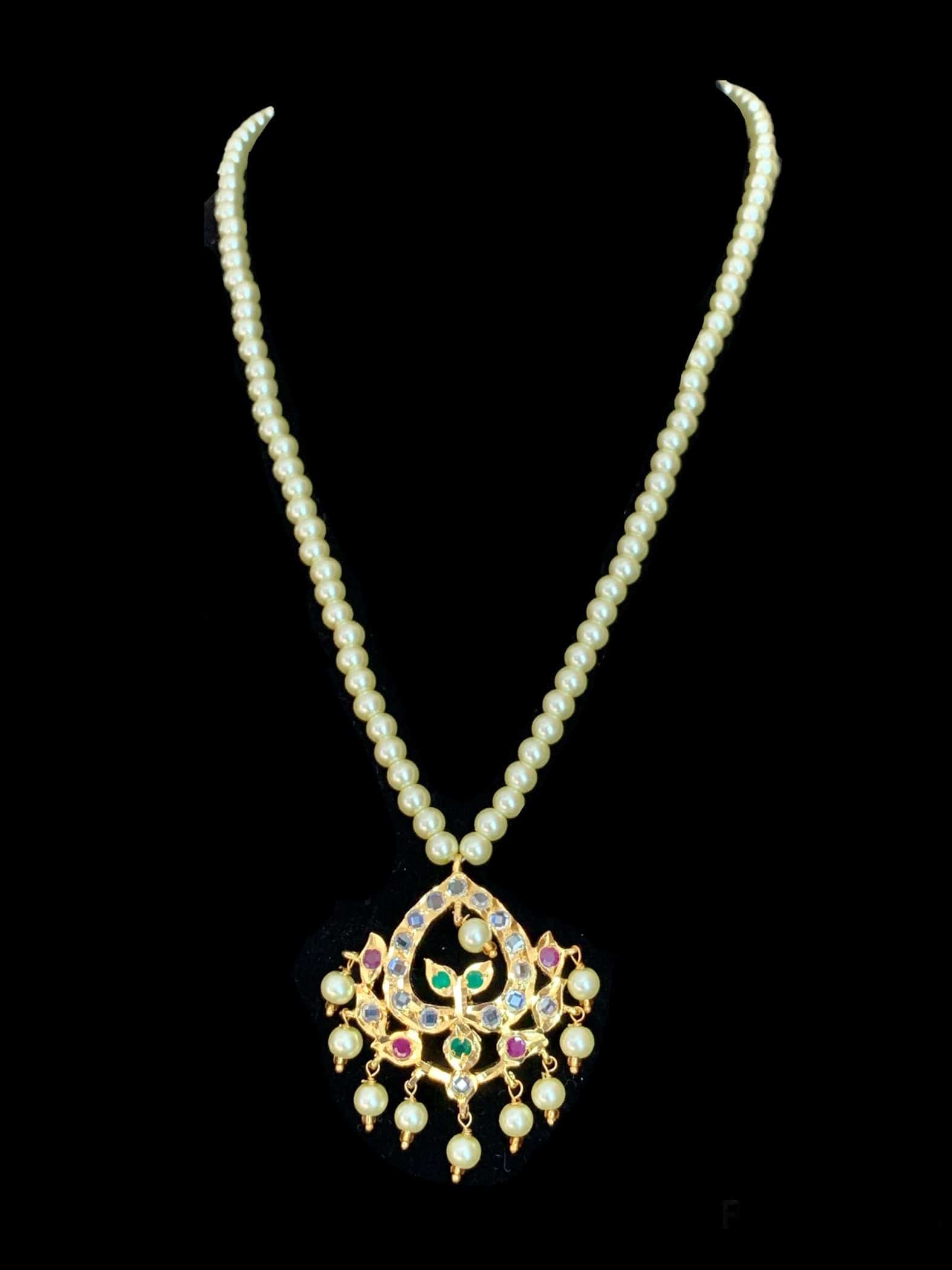 PS485 Diana ruby emerald Hyderabad pendant set with Chandbali( READY TO SHIP )