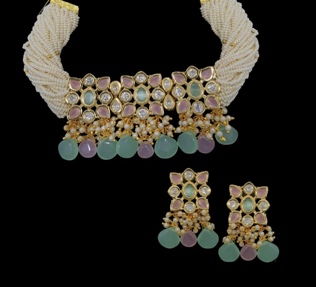 C156 Meera polki  choker with earrings ( READY TO SHIP )