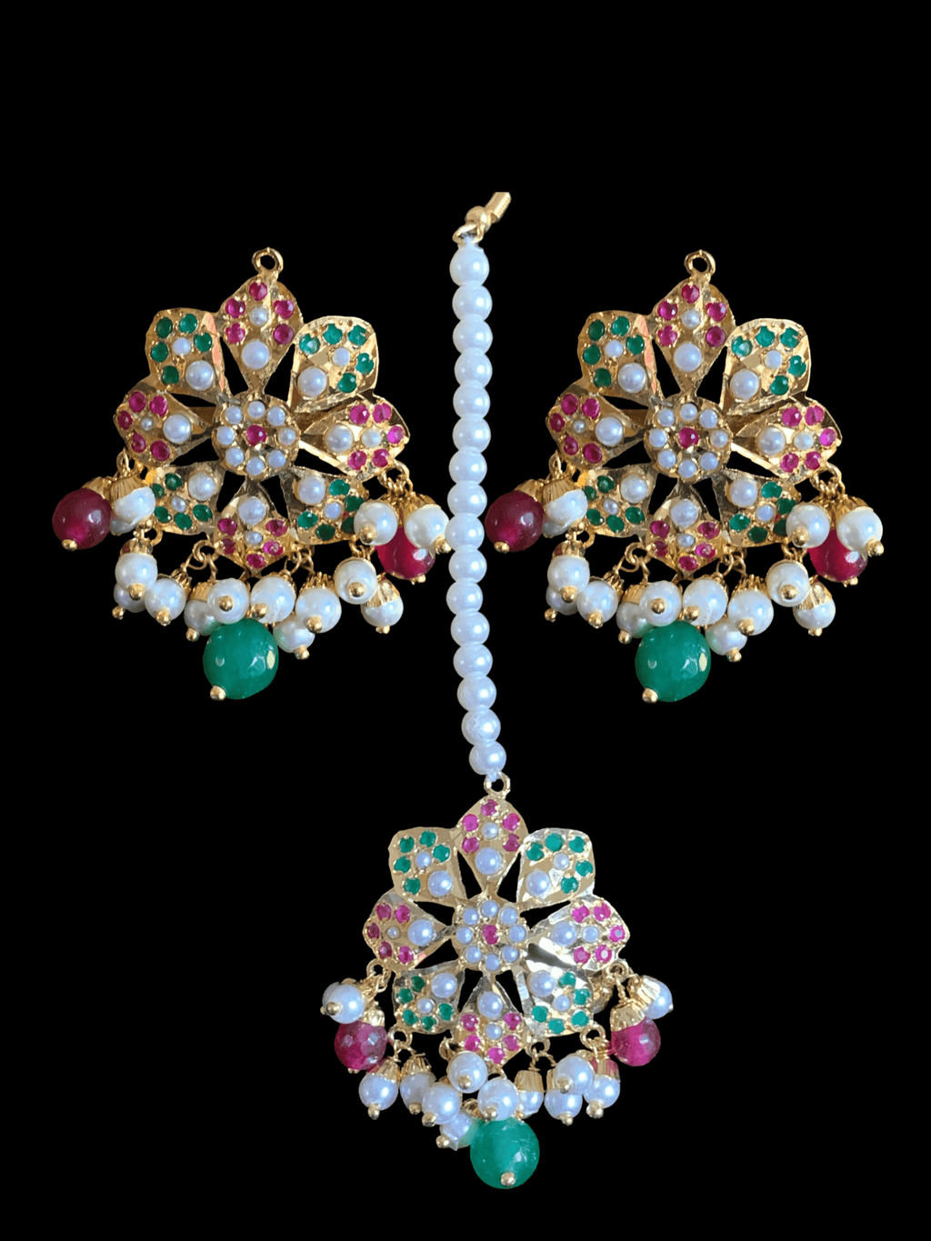 NS327 Alea punjabi Jadau necklace  set - ruby emerald   (READY TO SHIP)