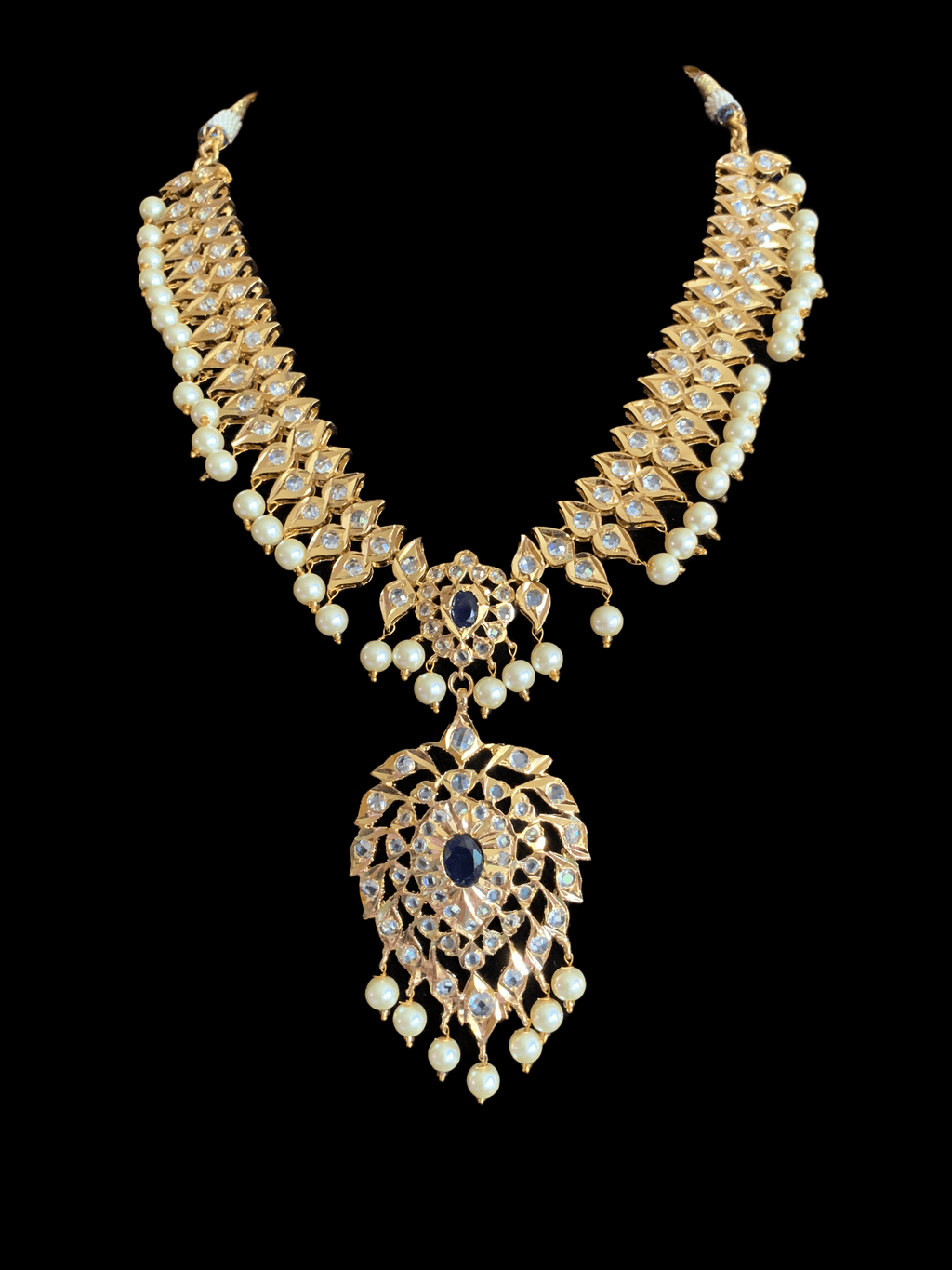 NS233 Ila nizami mango style bridal necklace with earrings in blue  (READY TO SHIP )