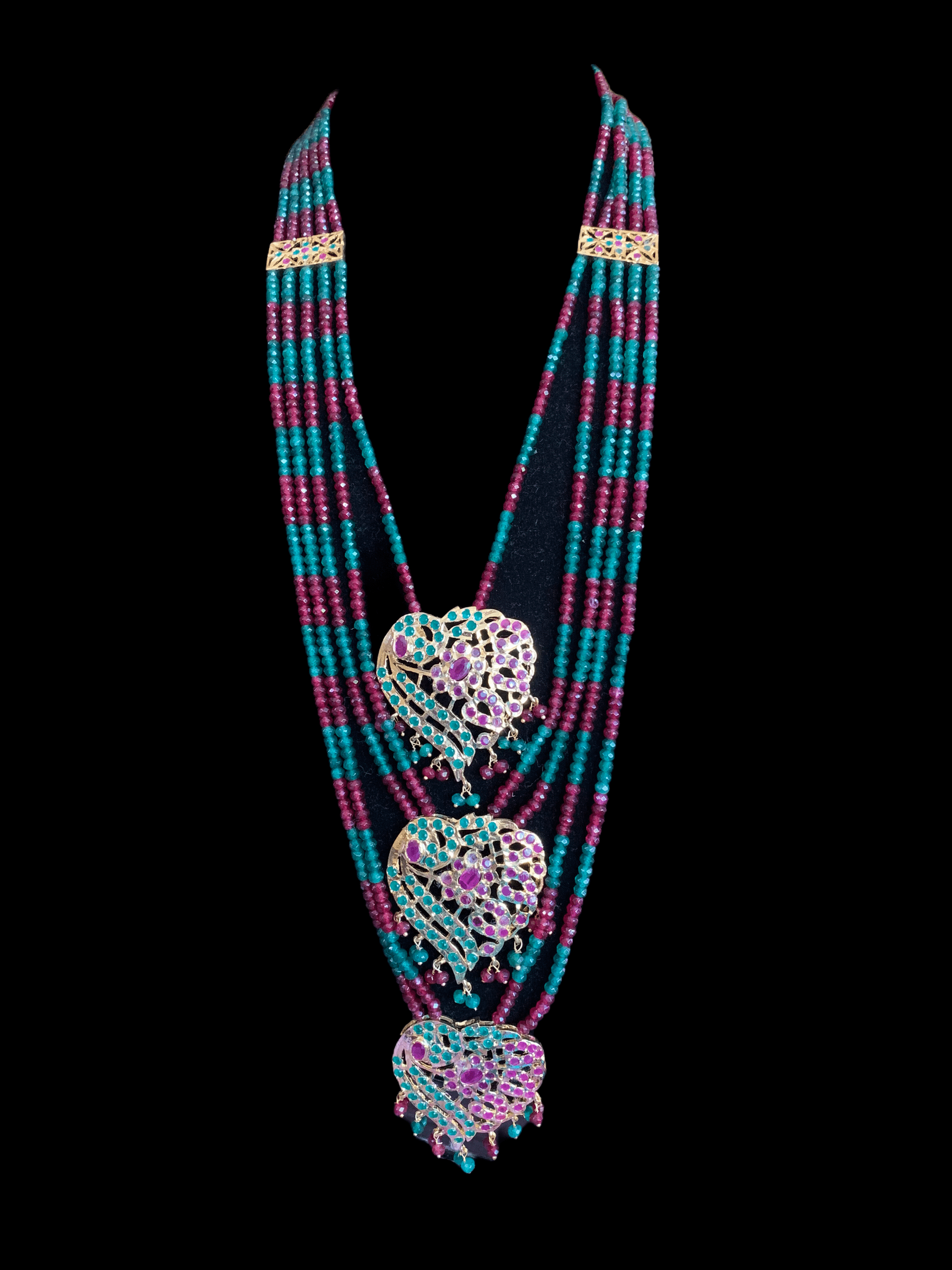 SAT38 Nimisha bridal three layer necklace set with earrings  ( READY TO SHIP)