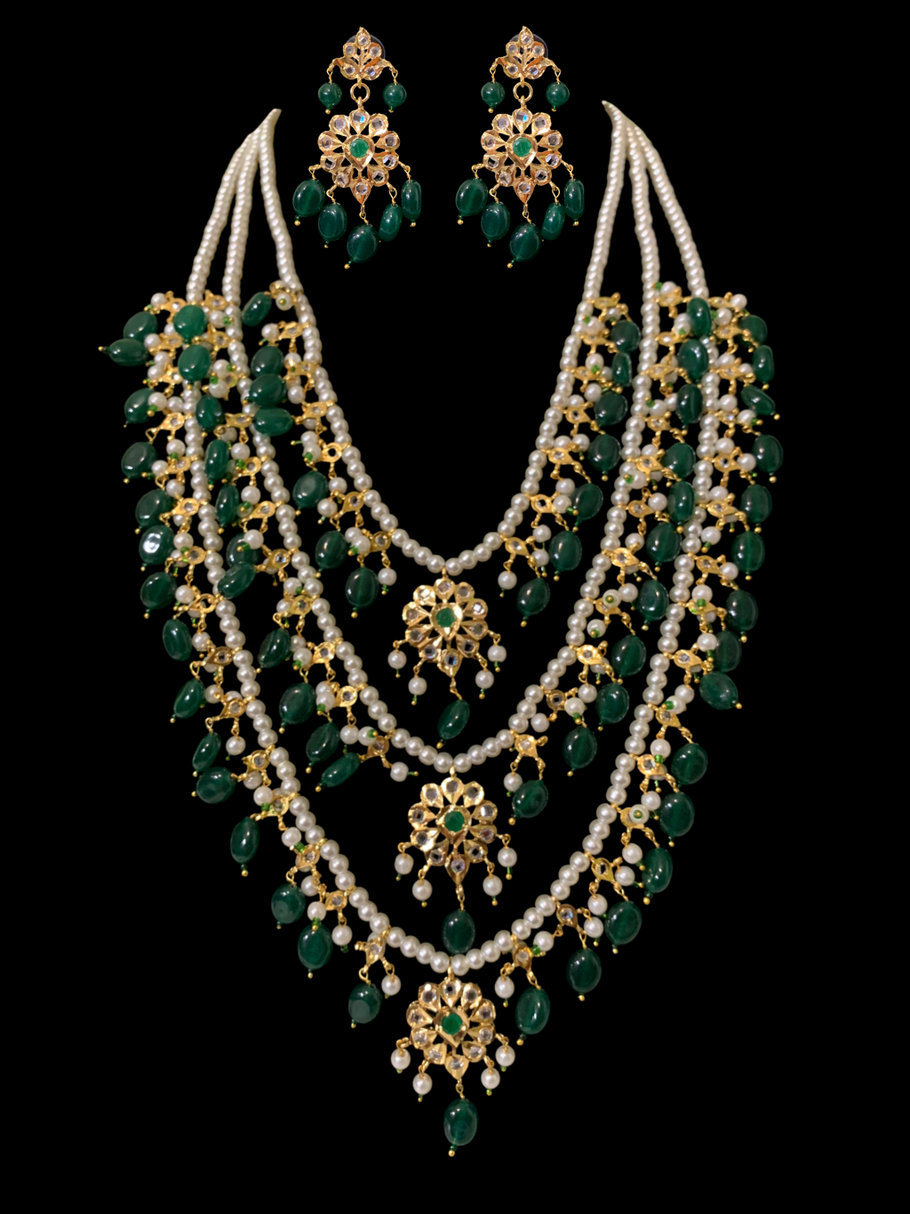 SAT67 Fiona emerald three layer necklace set ( SHIPS IN 4 WEEKS  )