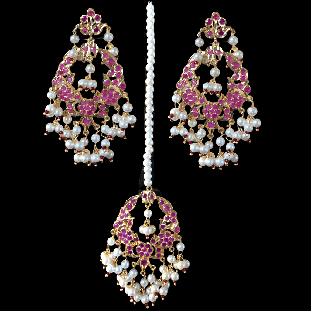 DJET1 Madhuri earrings tika set in ruby ( READY TO SHIP )