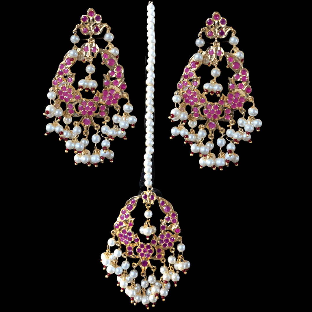 DJET1 Madhuri earrings tika set in ruby ( READY TO SHIP )
