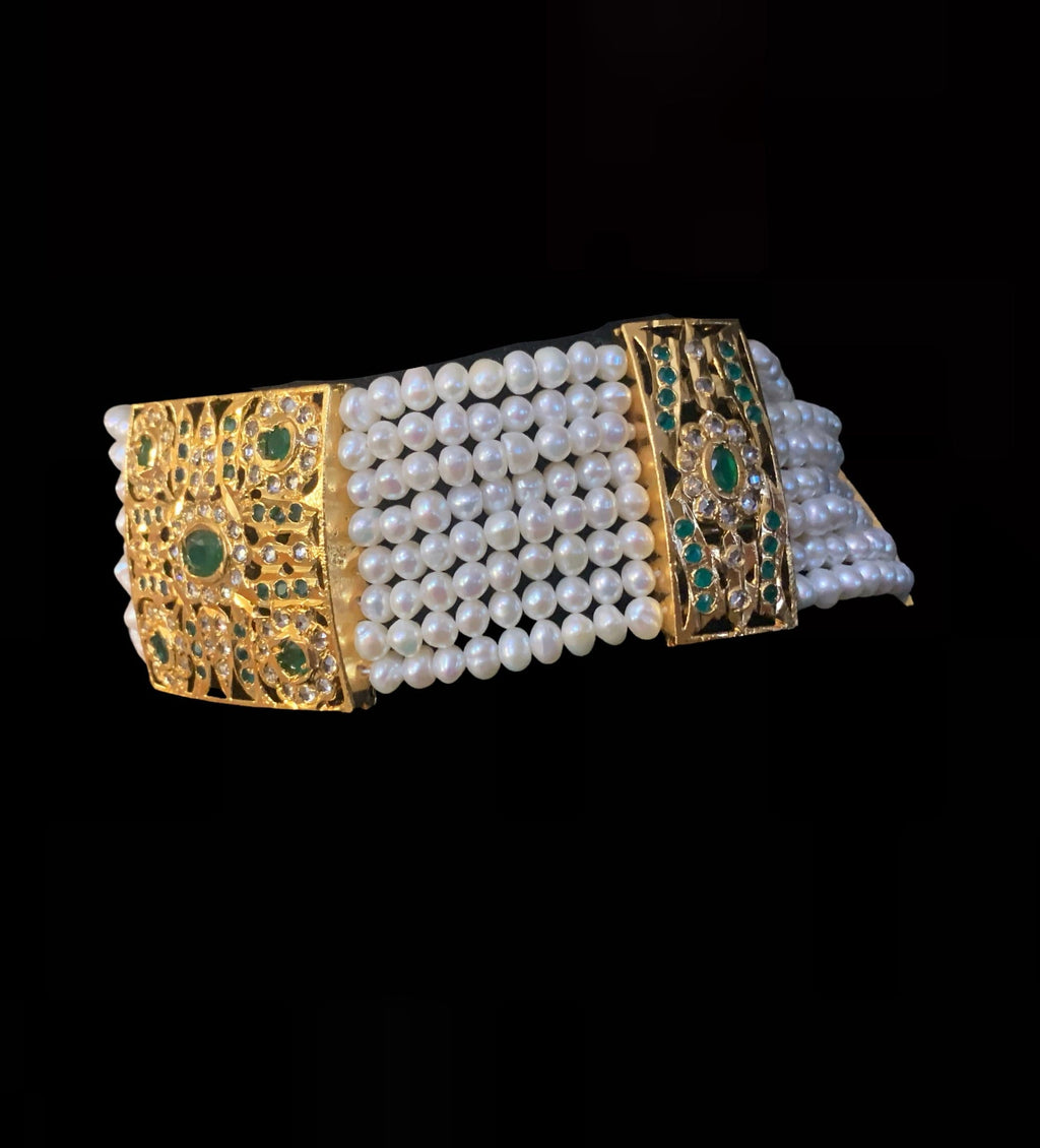 C18 Adeeva fresh water pearl choker in emeralds  ( READY TO SHIP )