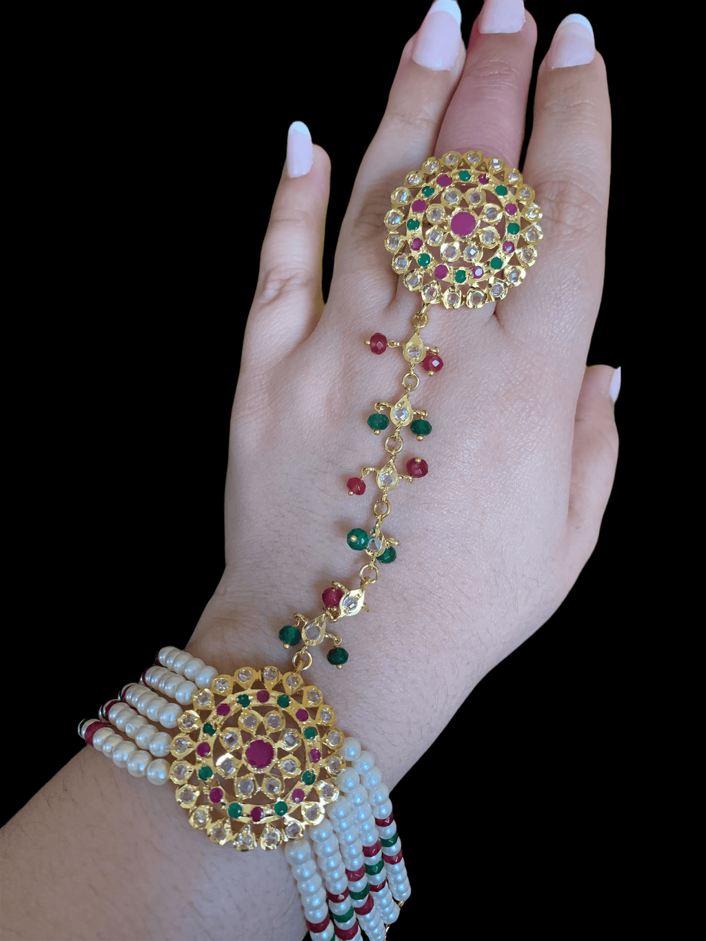 HP15 Trikha haath Phool -ONE PAIR (ruby emerald ) ( READY TO SHIP )