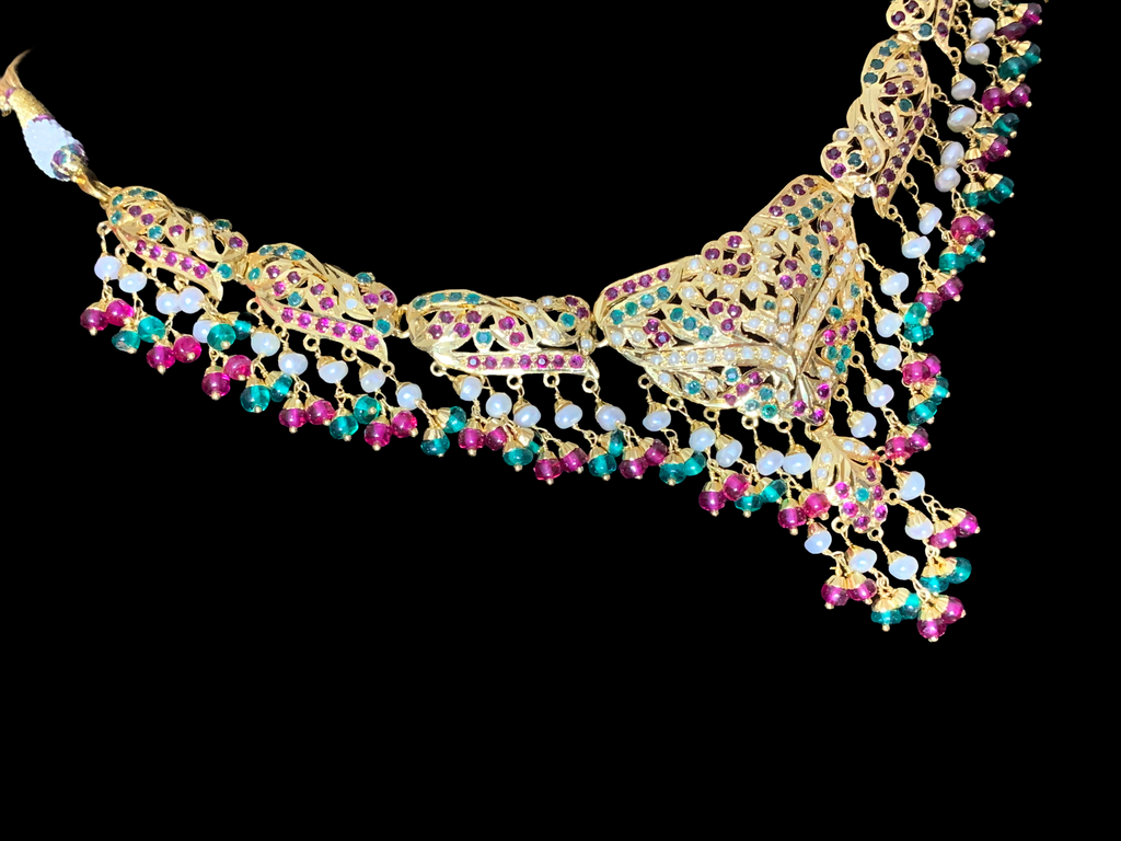 SAANVI Ruby emerald gold plated silver necklace set ( READY TO SHIP)