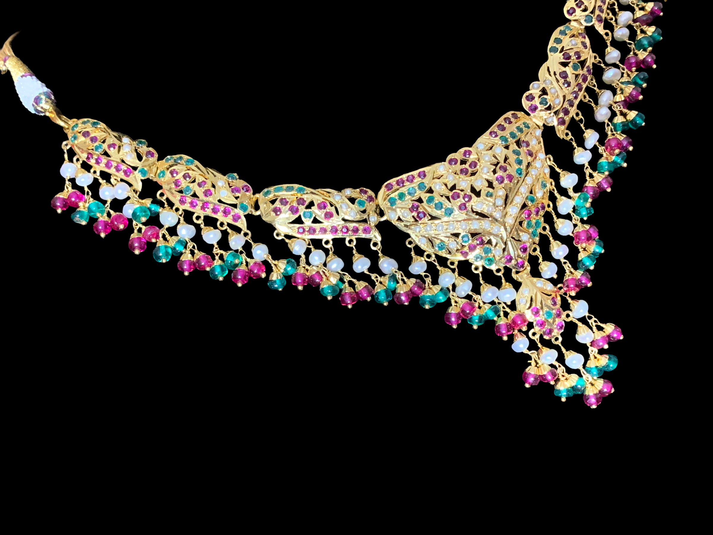 SAANVI Ruby emerald gold plated silver necklace set ( READY TO SHIP)