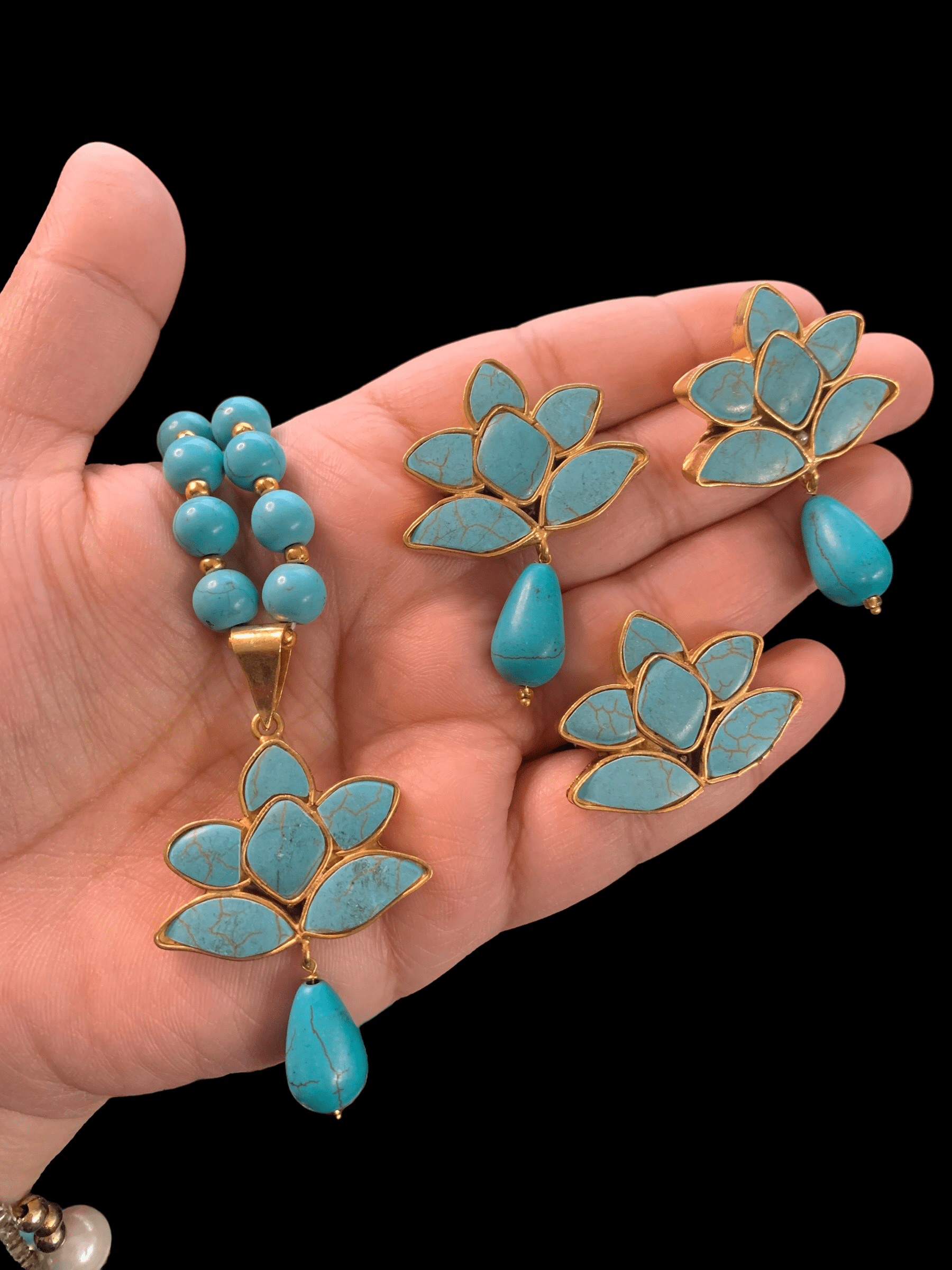 PS443 turquoise / feroza gold plated pendant set ( READY TO SHIP)