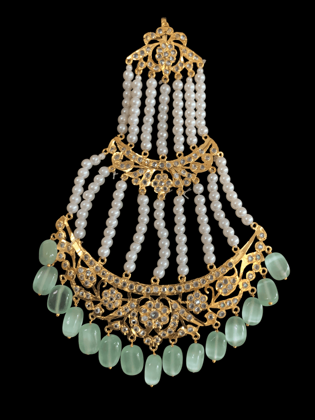 BR61 Insia Jadavi lacha bridal-set in green beads  ( SHIPS IN 4 WEEKS  )