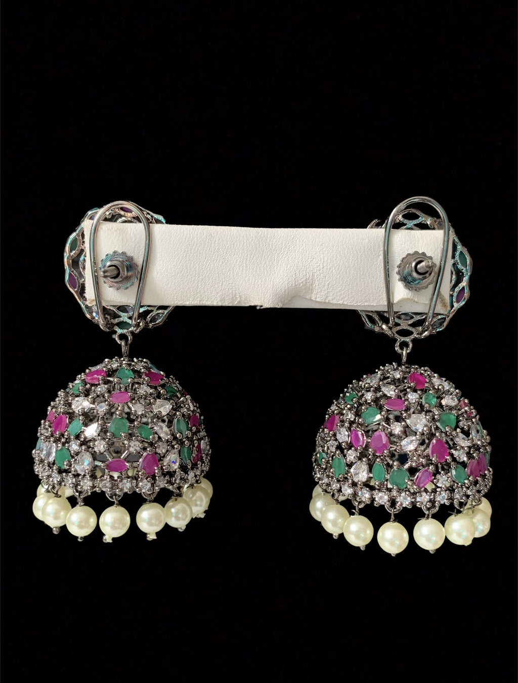 DER168  Laasya red green  cz jhumka ( READY TO SHIP )